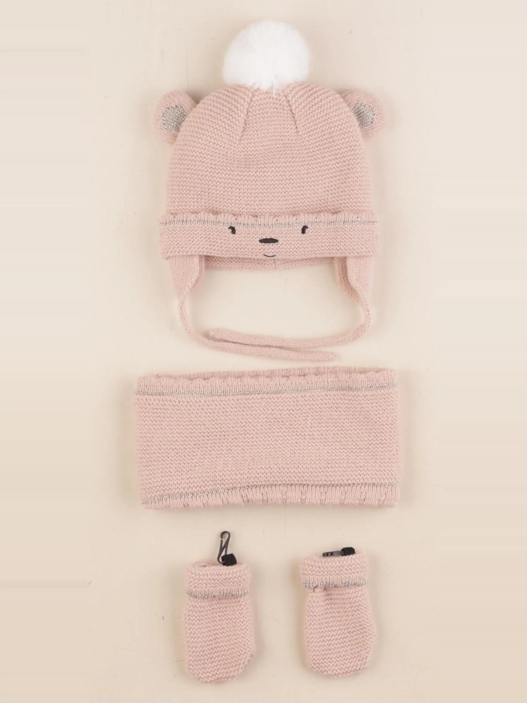 Vertbaudet - ensemble bonnet/moufles/tour de cou rose - 3/6 mois