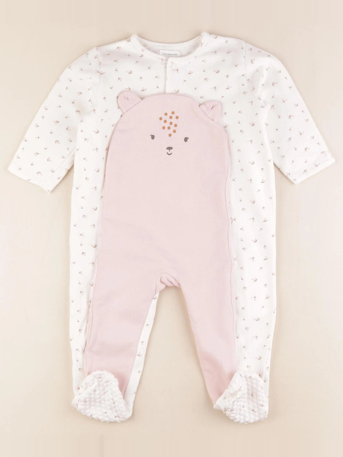 Vertbaudet - pyjama coton  doublé blanc, rose - 18 mois