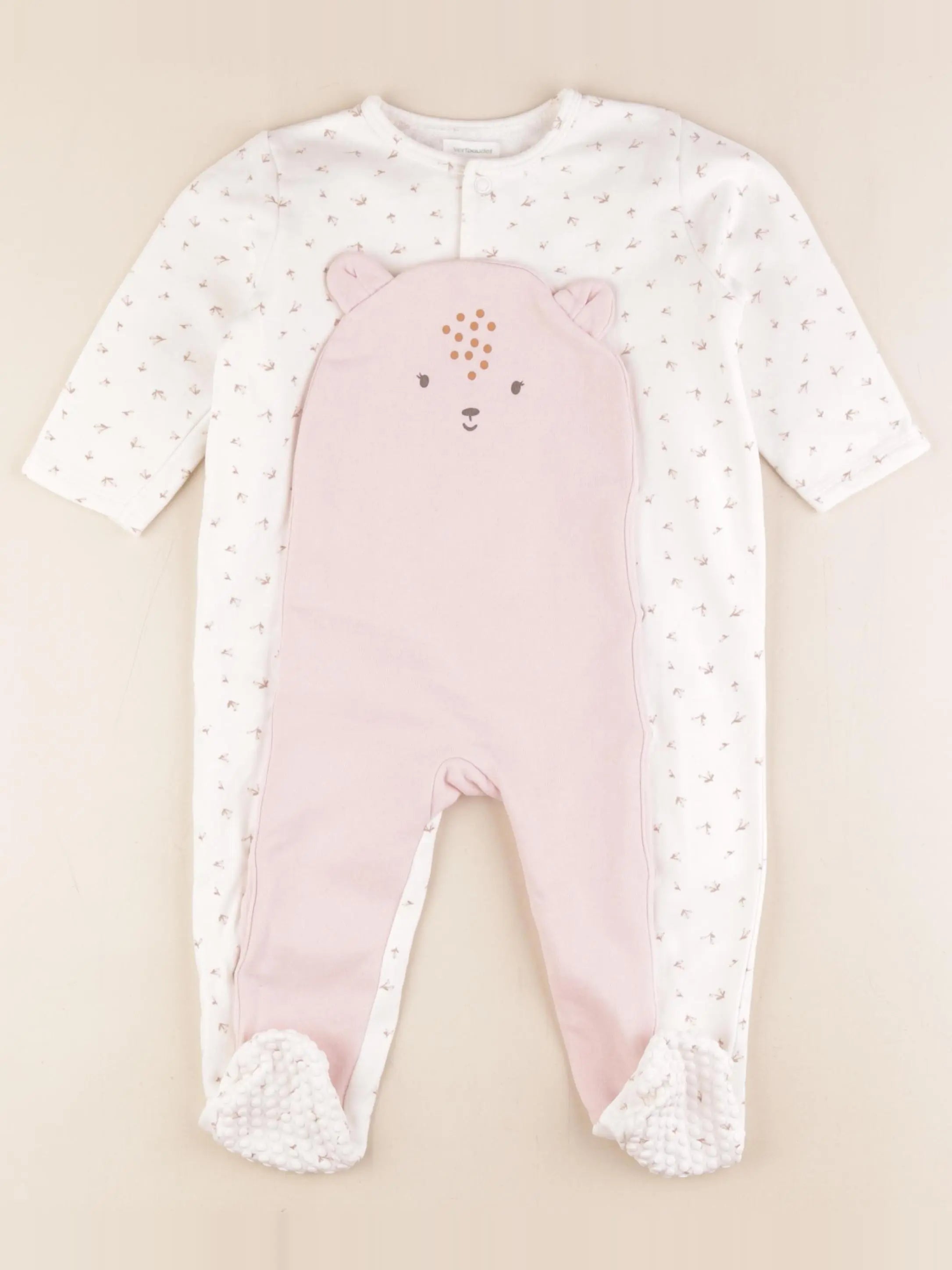Vertbaudet - pyjama coton  doublé blanc, rose - 18 mois