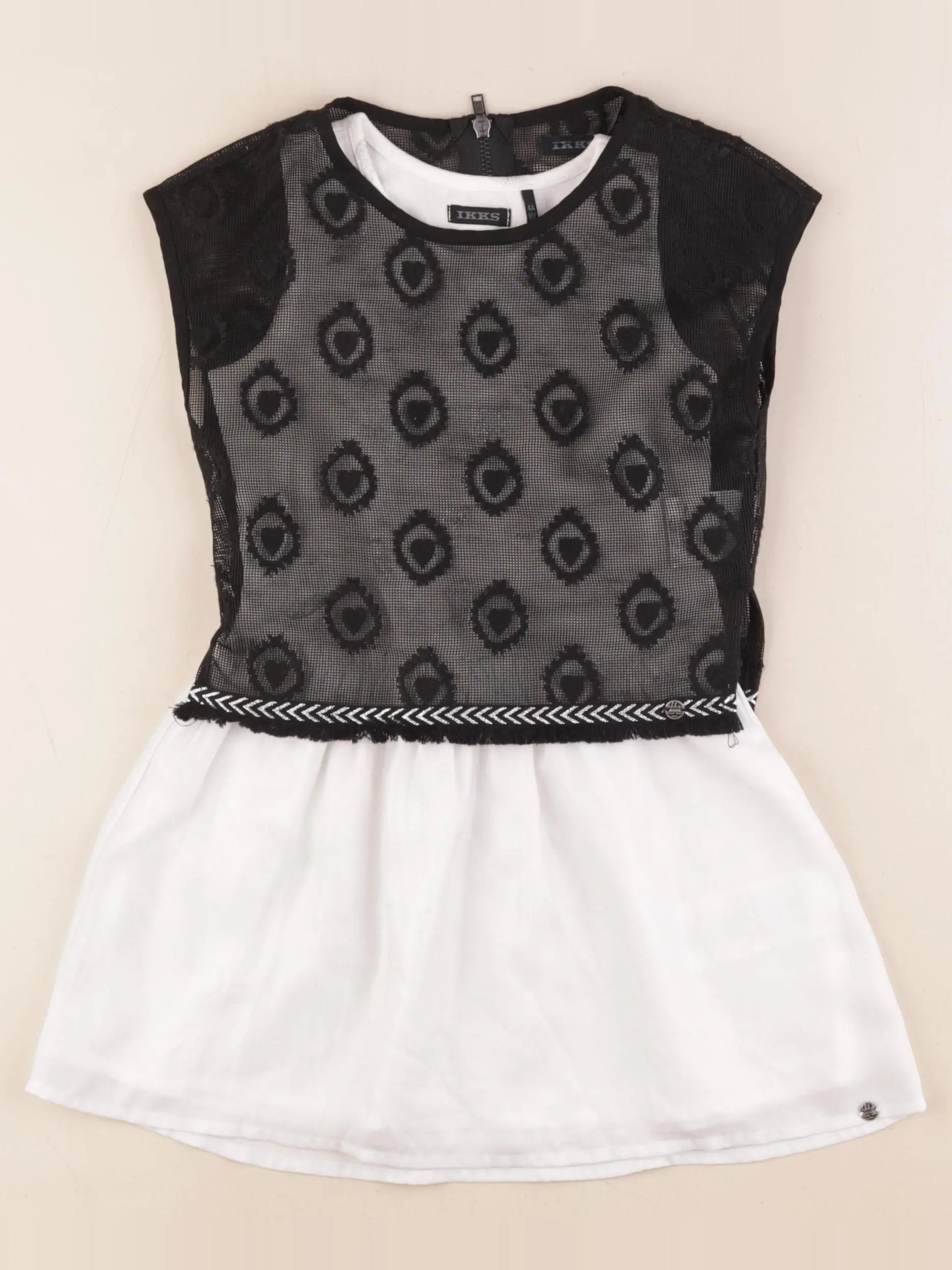 IKKS - robe blanc, noir, argent - 4 ans