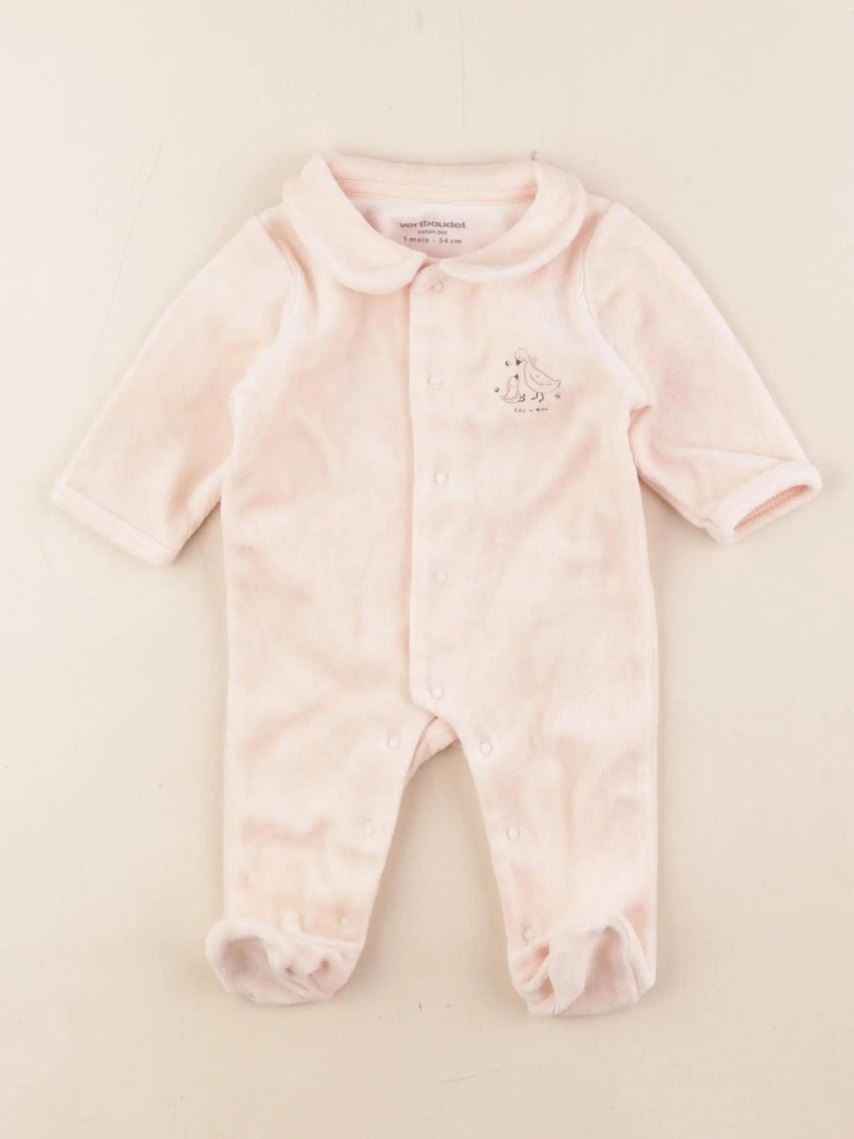 Vertbaudet - pyjama velours rose - 1 mois