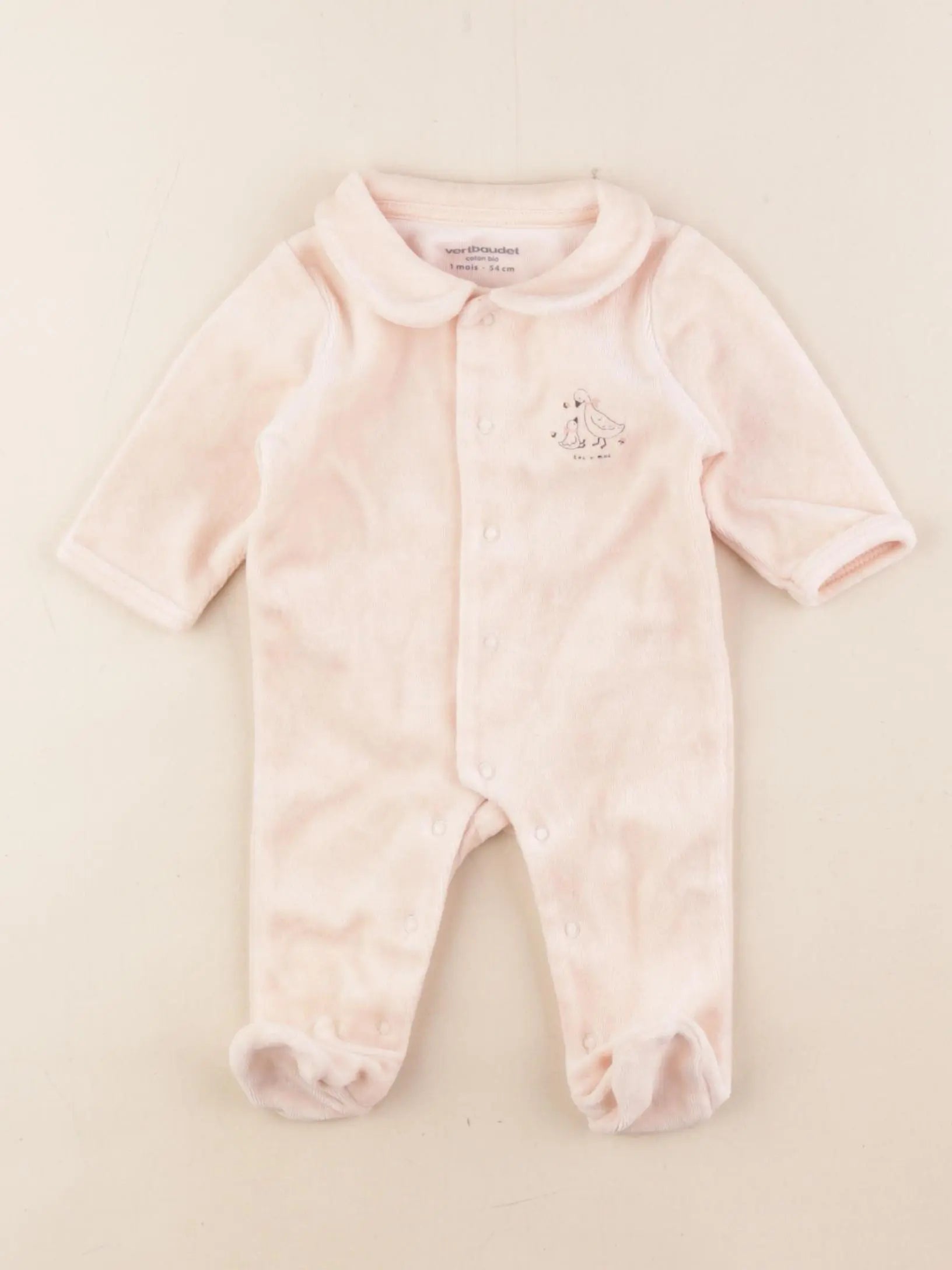 Vertbaudet - pyjama velours rose - 1 mois