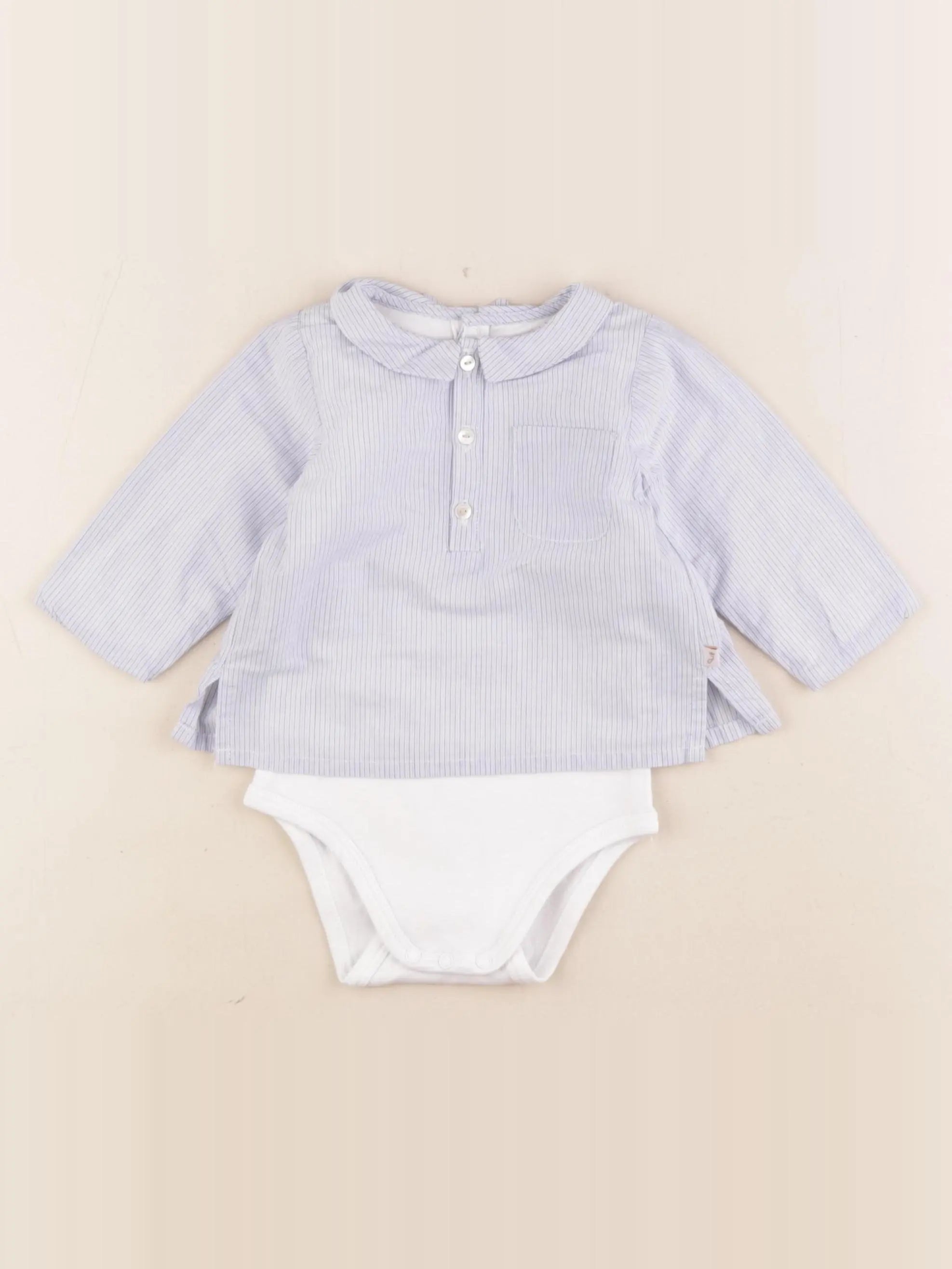 Jacadi - body blouse bleu, blanc - 6 mois