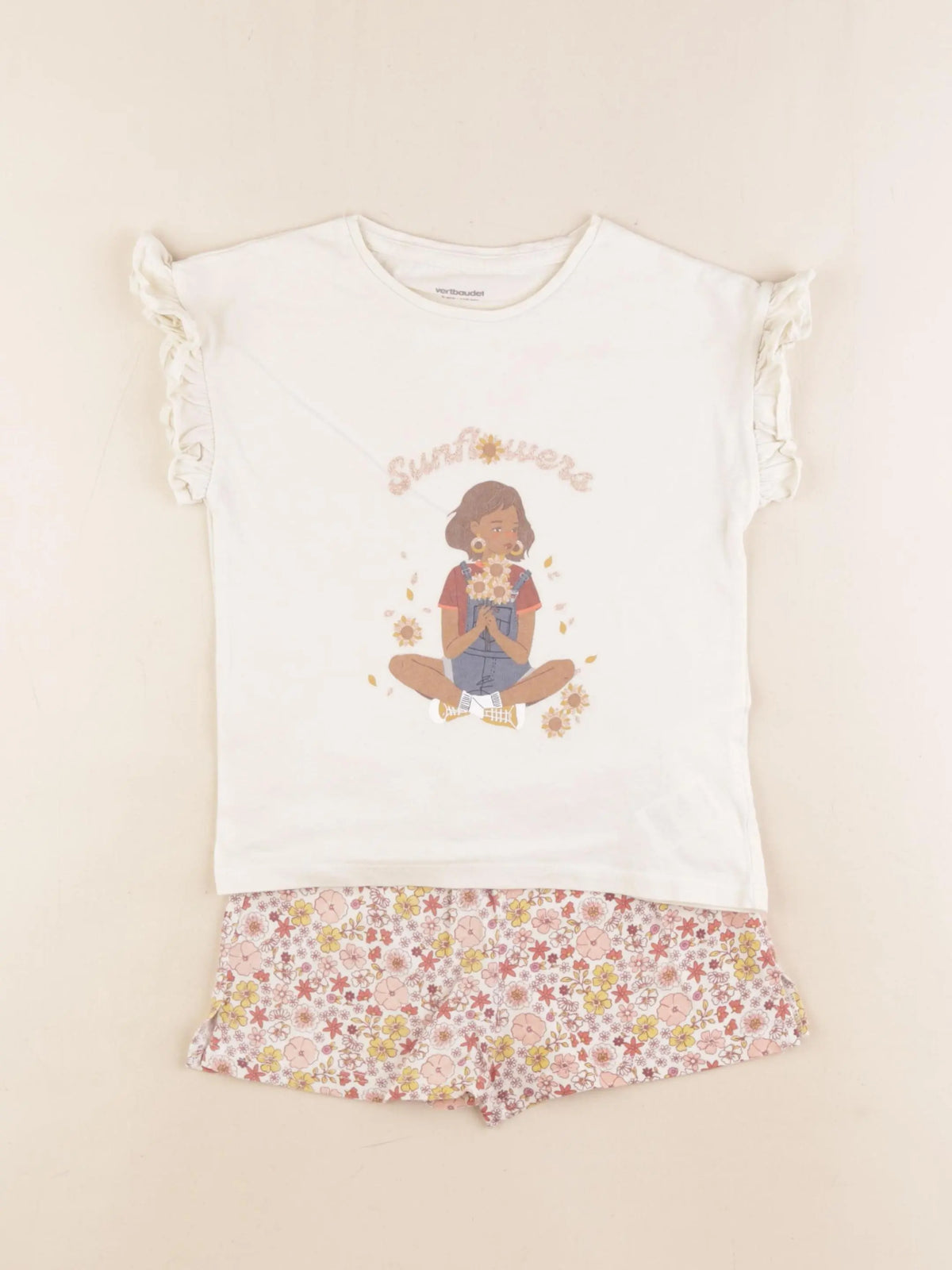 Vertbaudet - pyjama coton beige, rose - 5 ans