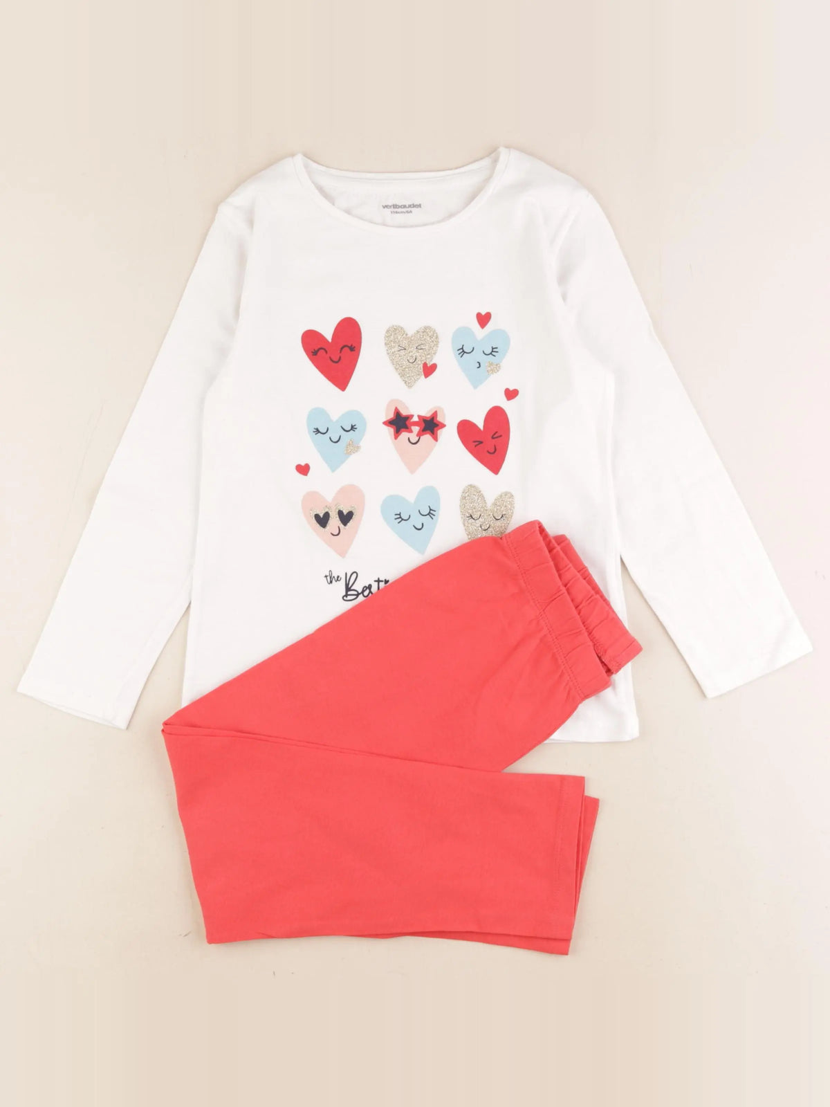 Vertbaudet - pyjama coton rouge, or, blanc - 6 ans