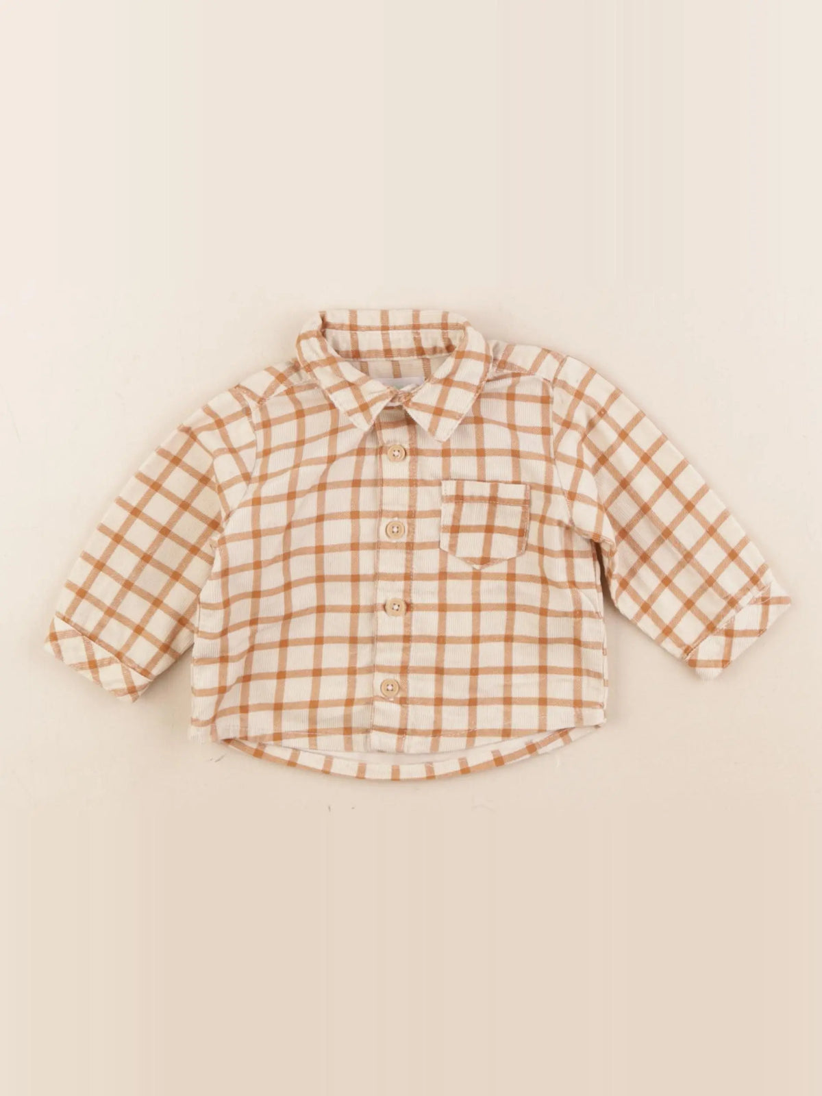 Vertbaudet - chemise velours beige, marron - 3 mois