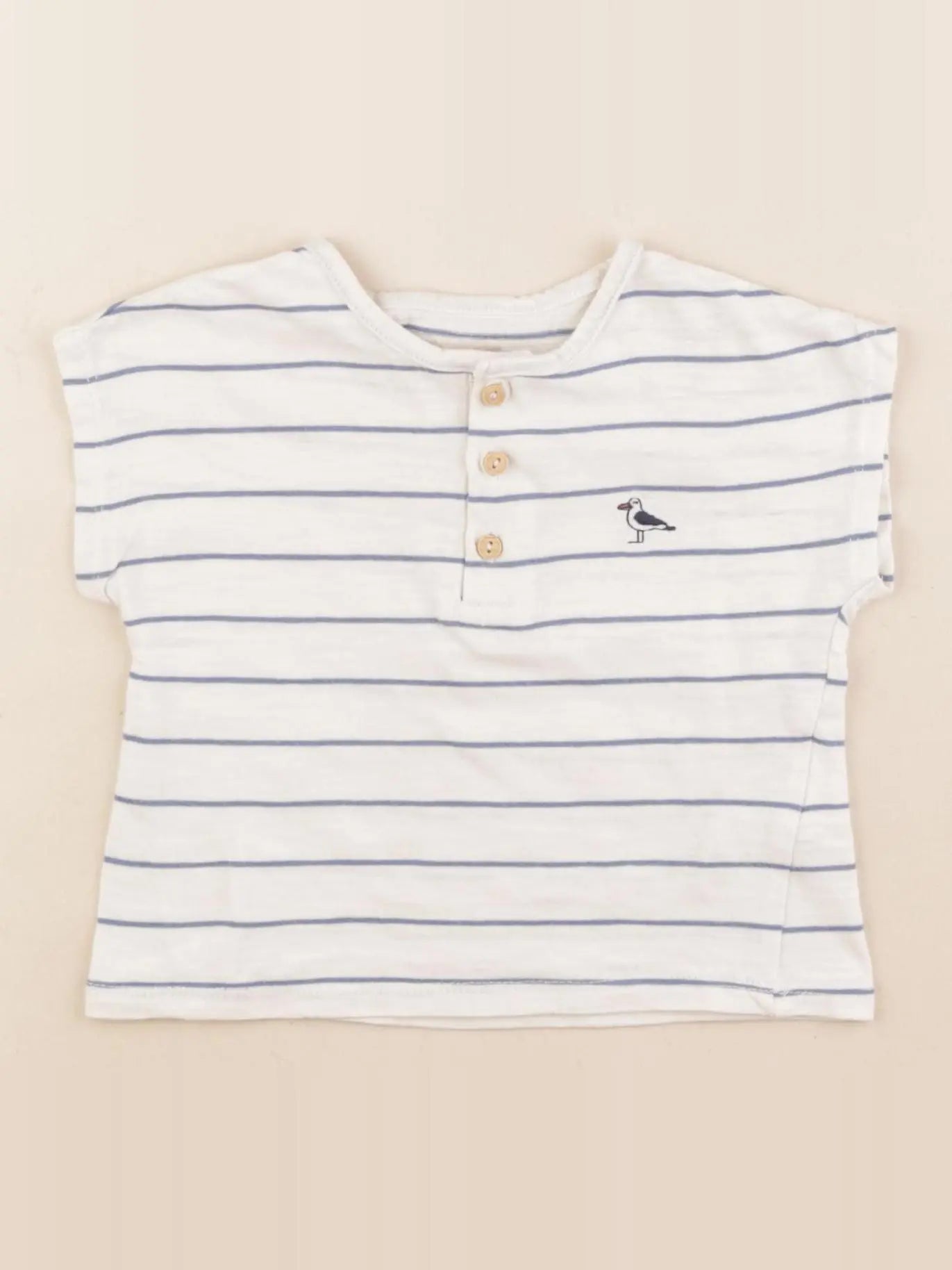 Vertbaudet - tee-shirt bleu, beige - 18 mois