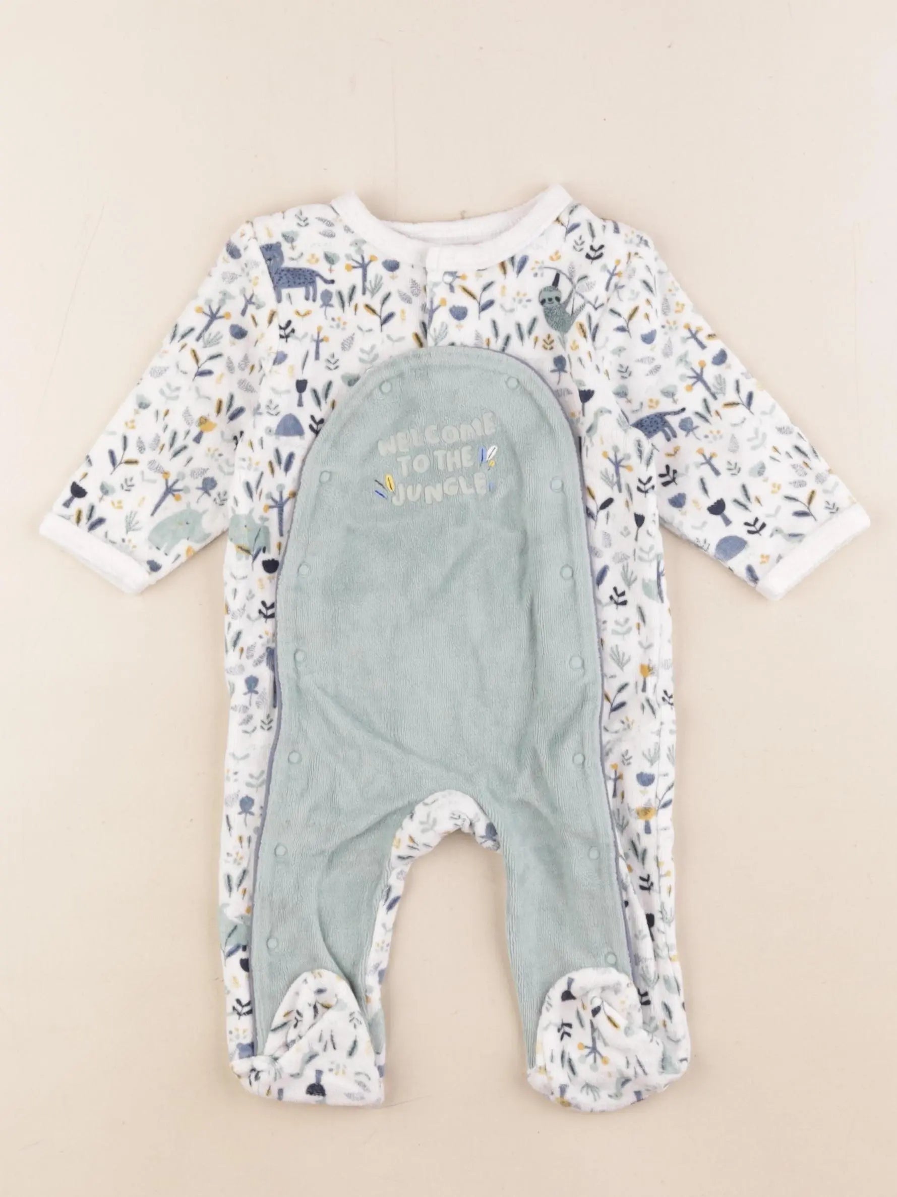 Vertbaudet - pyjama velours blanc, vert - 3 mois
