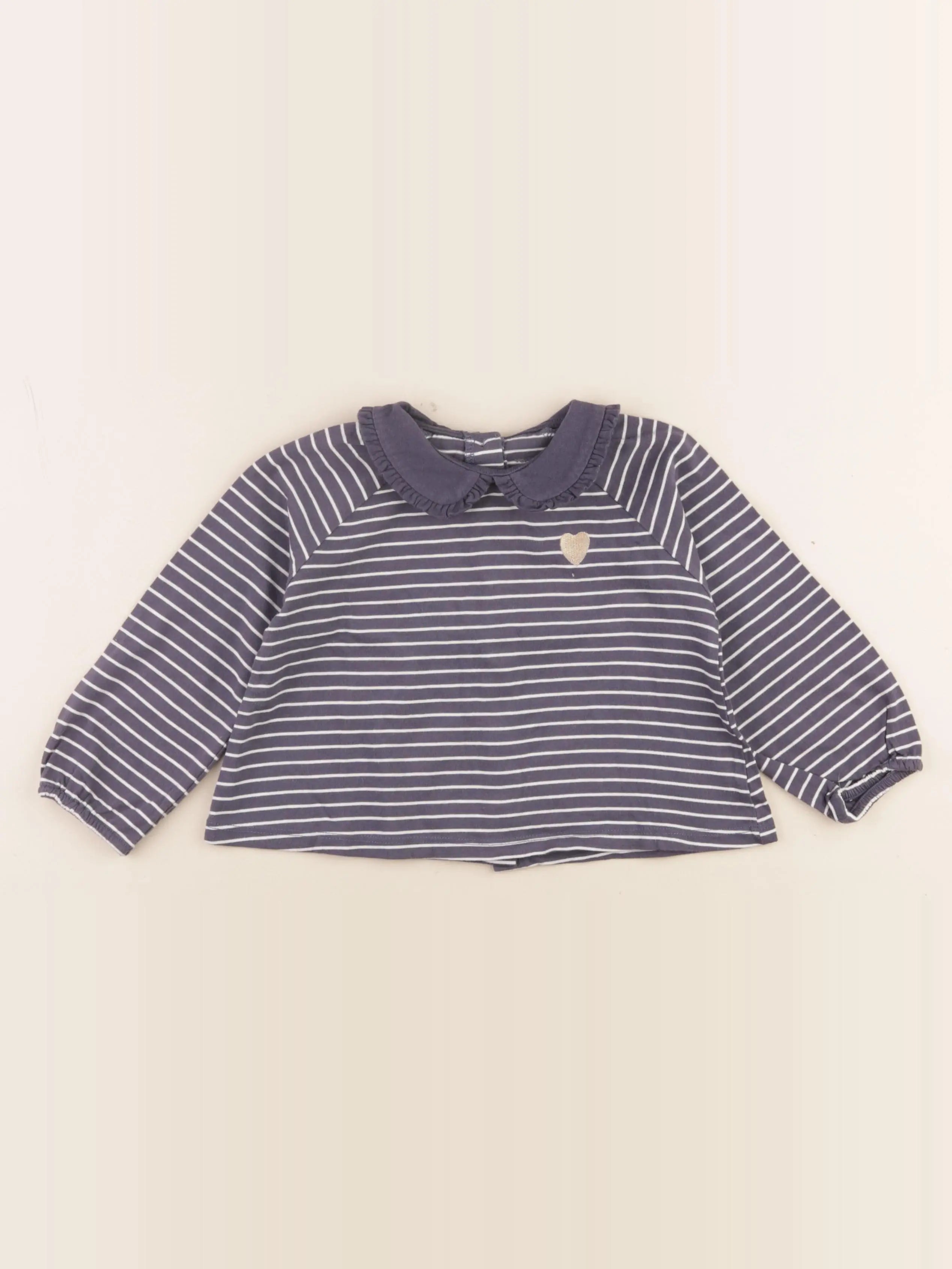 Vertbaudet - tee-shirt bleu, blanc, argent - 2 ans