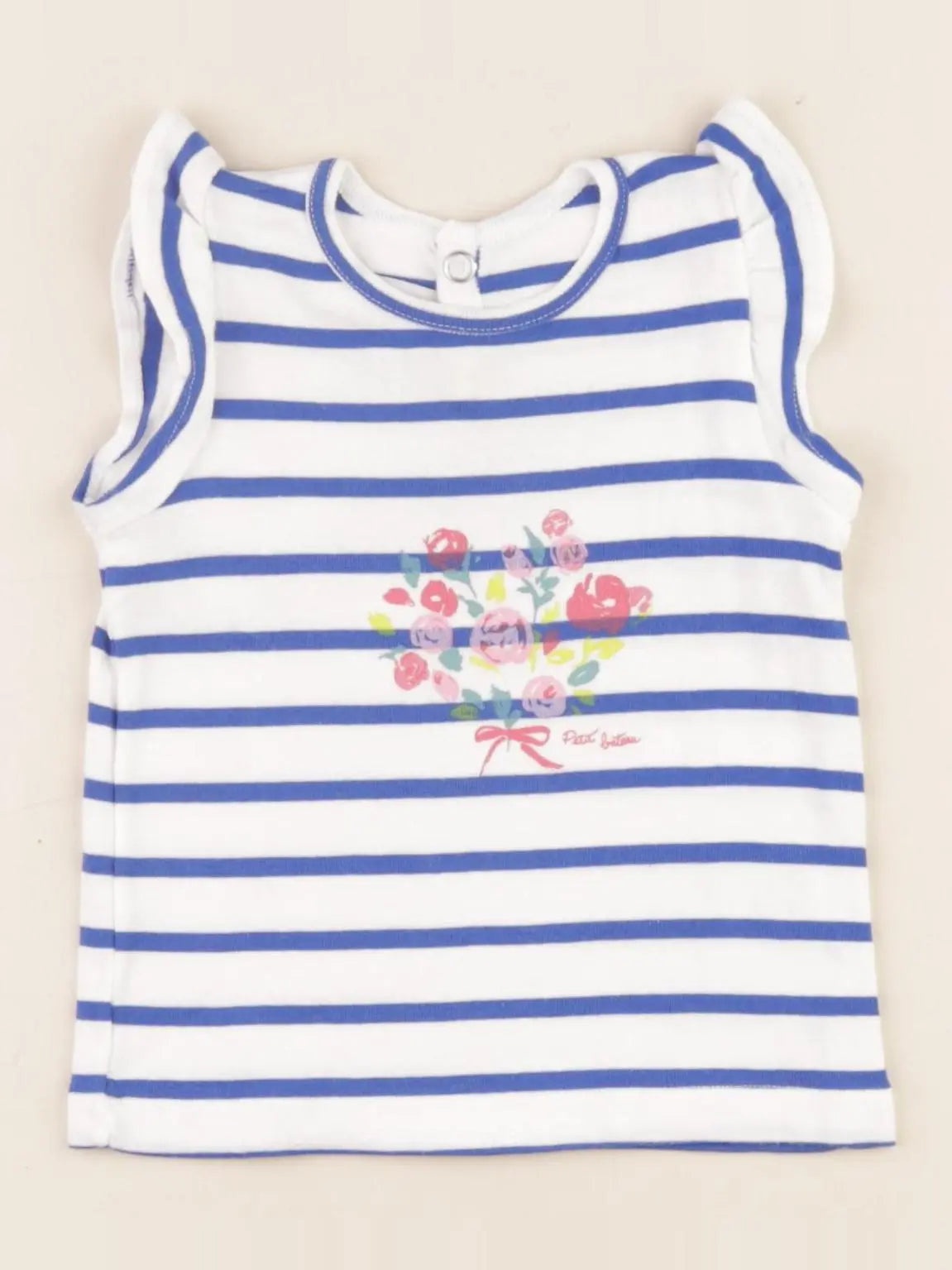 Petit Bateau - tee-shirt blanc, bleu - 12 mois