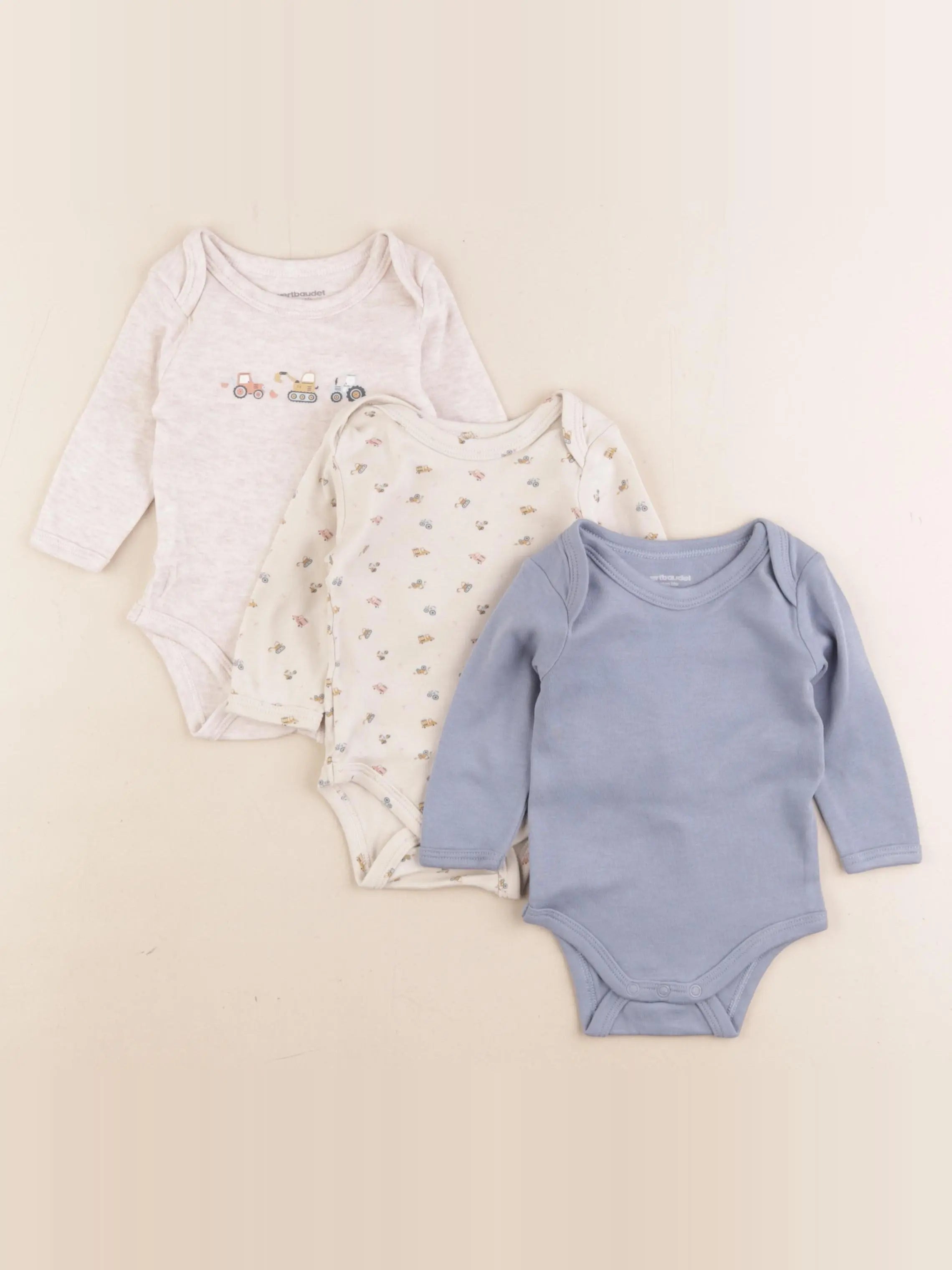 Vertbaudet - lot de 3 bodies en coton multicolore - 3 mois