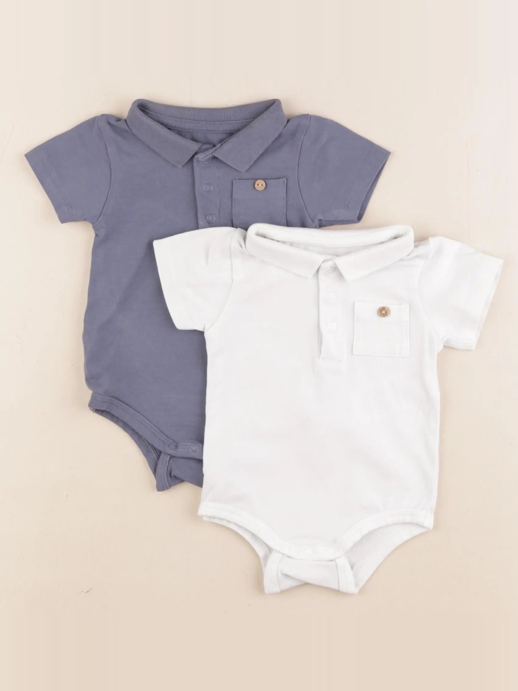 Vertbaudet - lot de 2 bodies en coton blanc, bleu - 3 mois