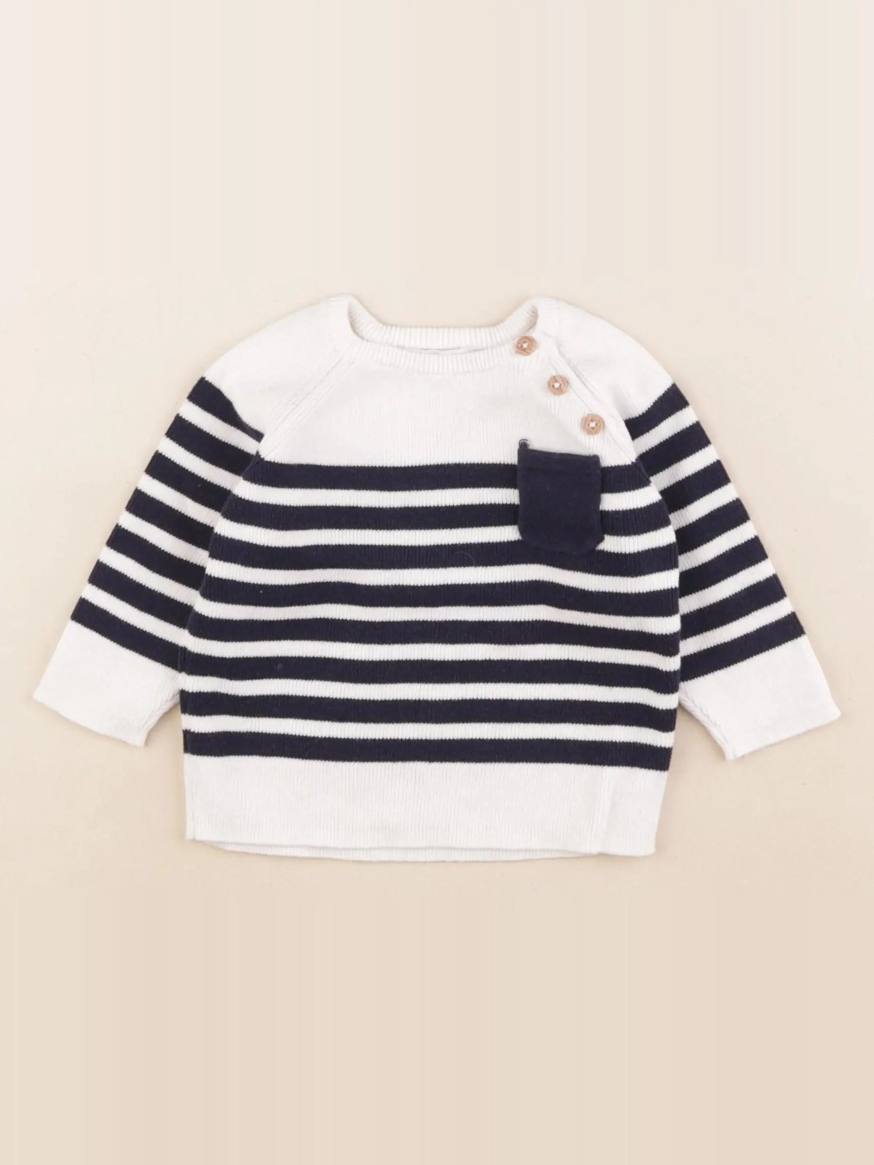 Vertbaudet - pull bleu, blanc - 9 mois