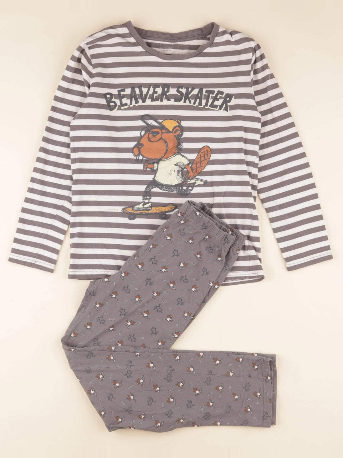 Vertbaudet - pyjama coton taupe - 12 ans
