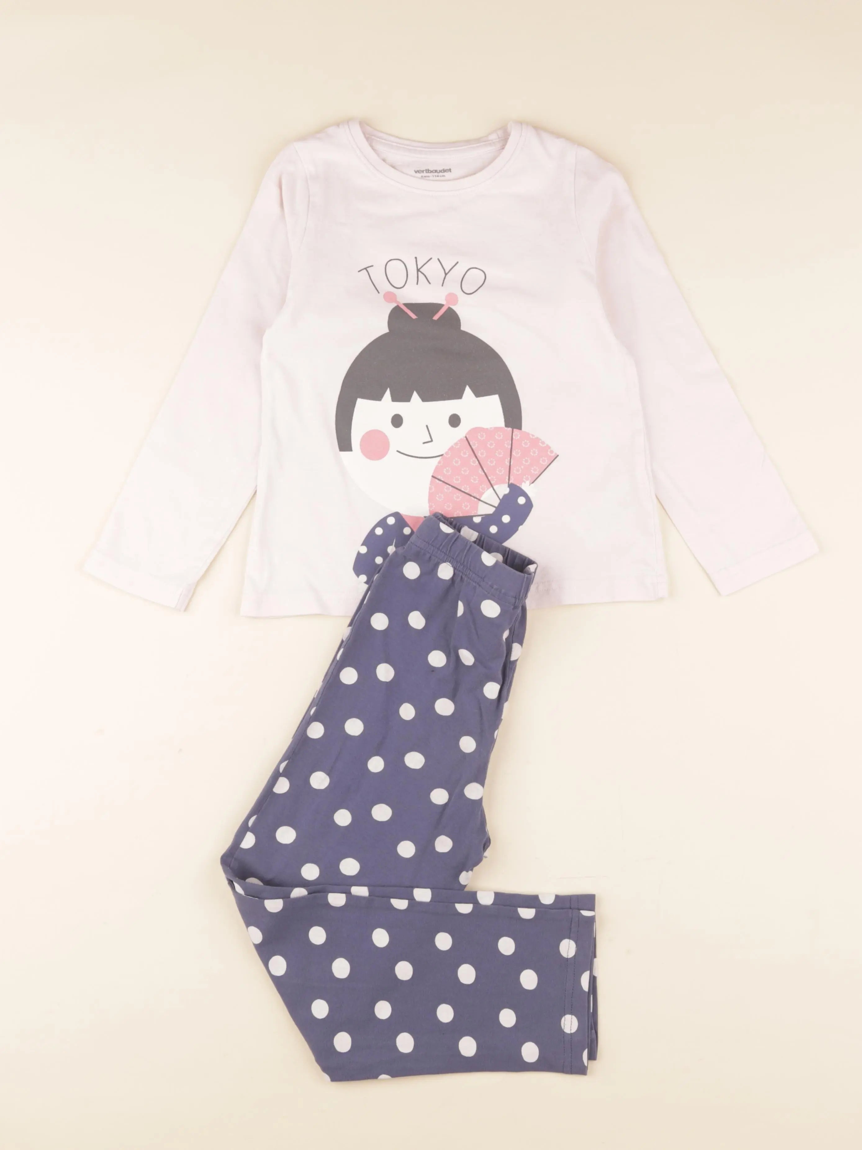 Vertbaudet - pyjama coton bleu, rose - 6 ans