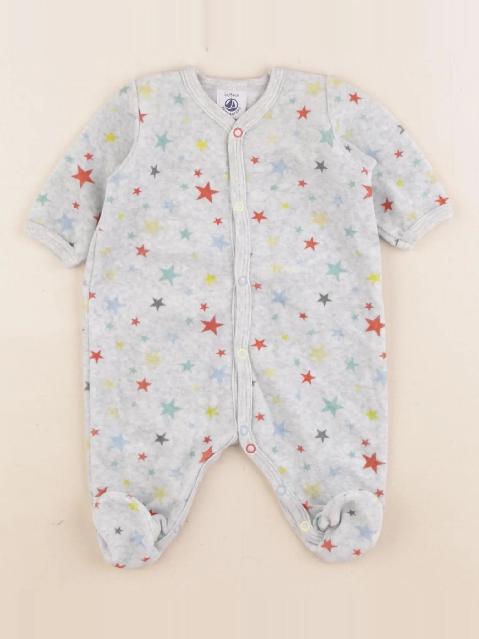 Petit Bateau - pyjama velours gris - 1 mois