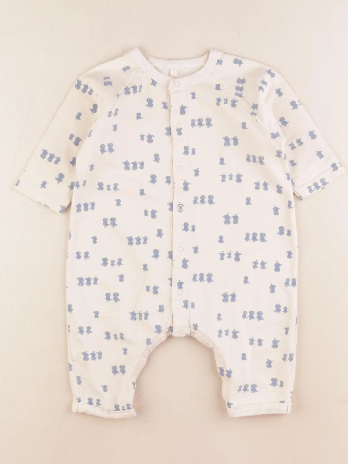 Petit Bateau - combinaison coton blanc, bleu - 6 mois