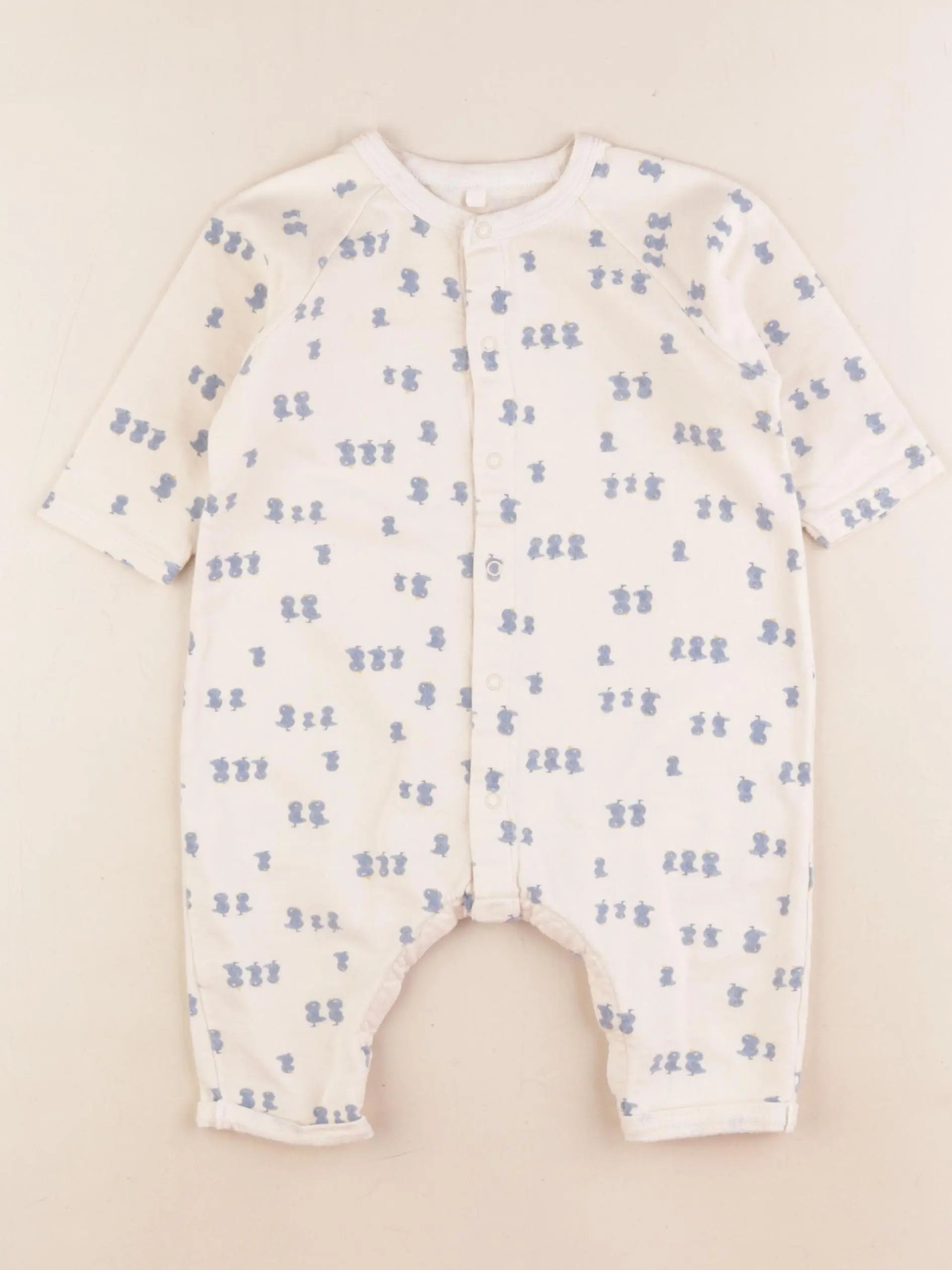 Petit Bateau - combinaison coton blanc, bleu - 6 mois