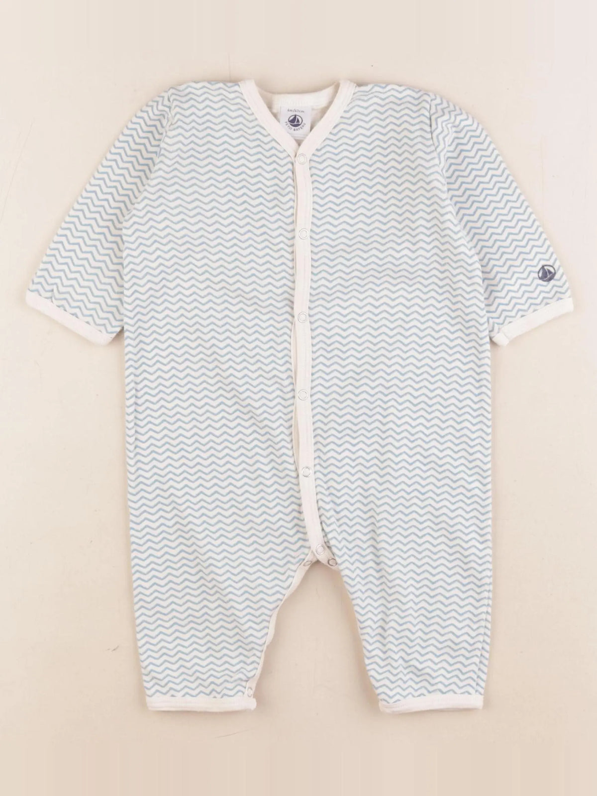 Petit Bateau - pyjama coton bleu, blanc - 6 mois