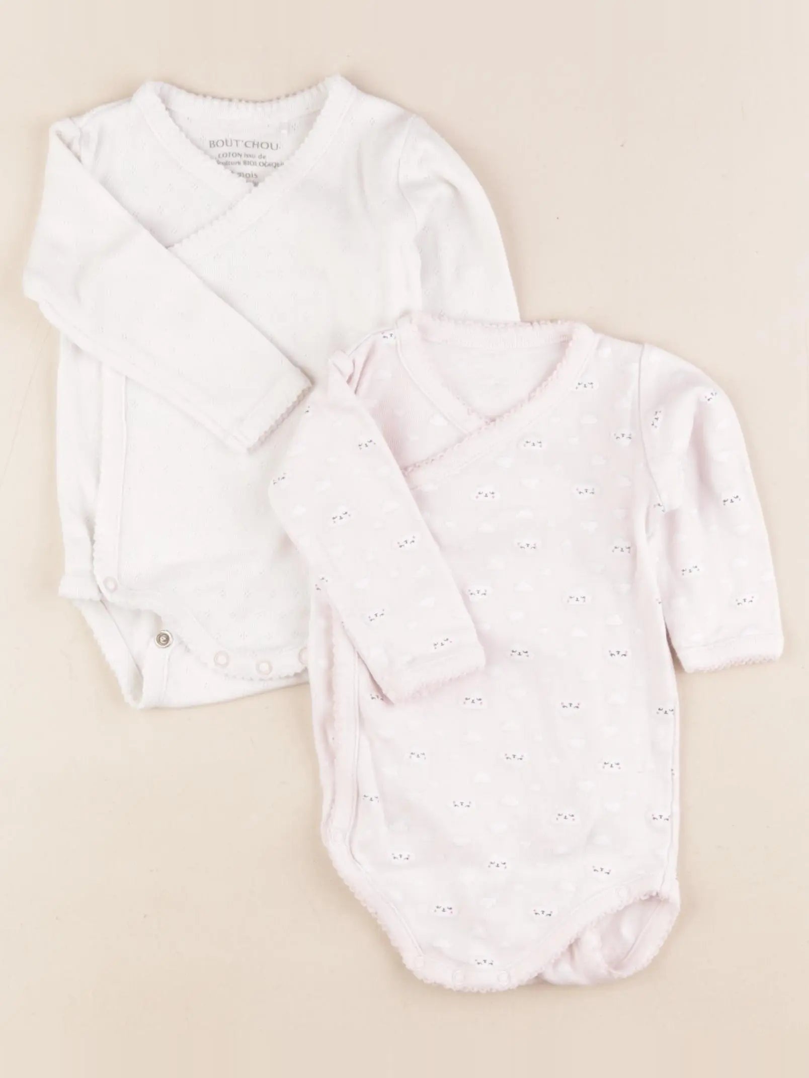 Boutchou - lot de 2 bodies en coton blanc, rose - 6 mois