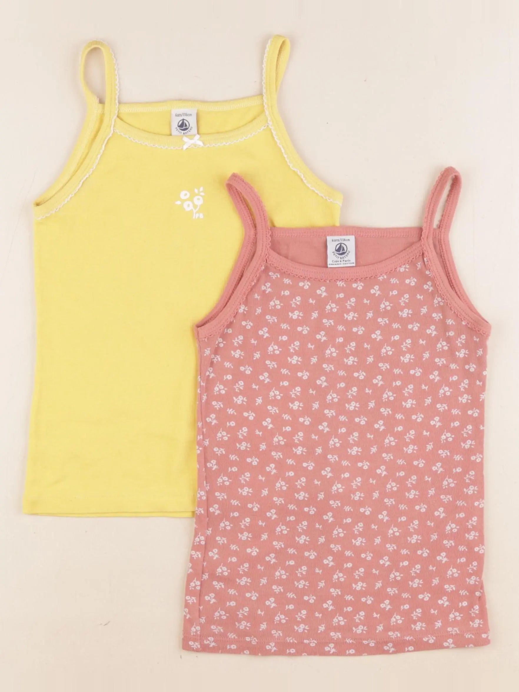 Petit Bateau - lot de 2 maillots de corps rose, jaune - 6 ans