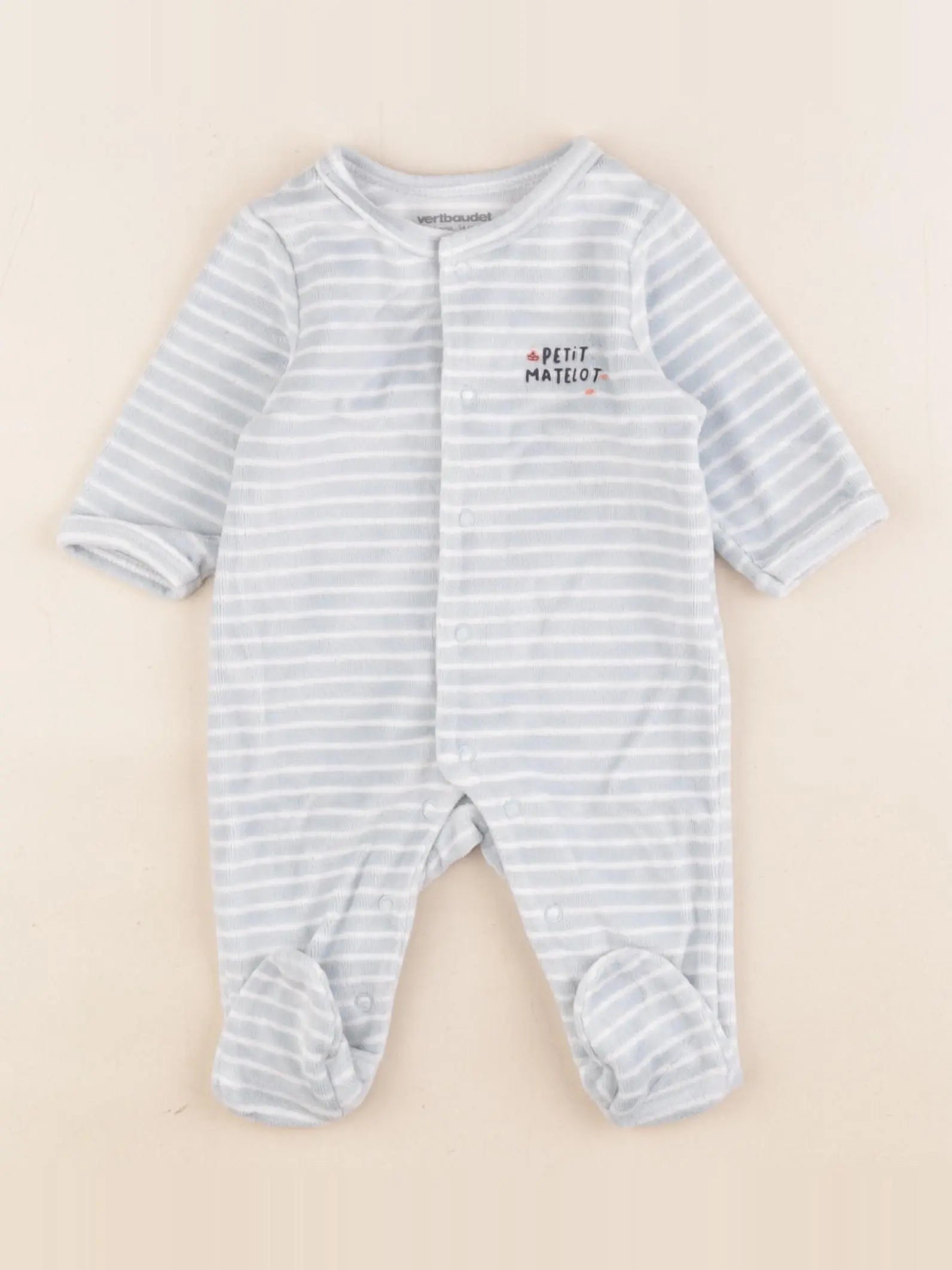 Vertbaudet - pyjama velours bleu - 1 mois