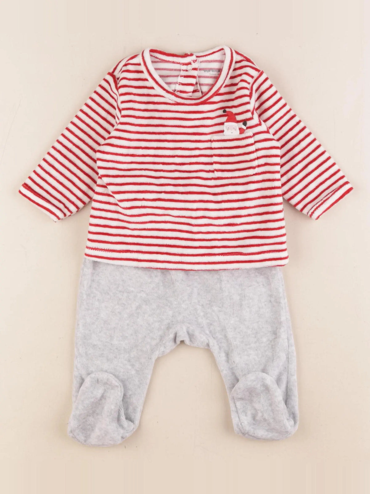 Vertbaudet - pyjama velours rouge, gris - 3 mois
