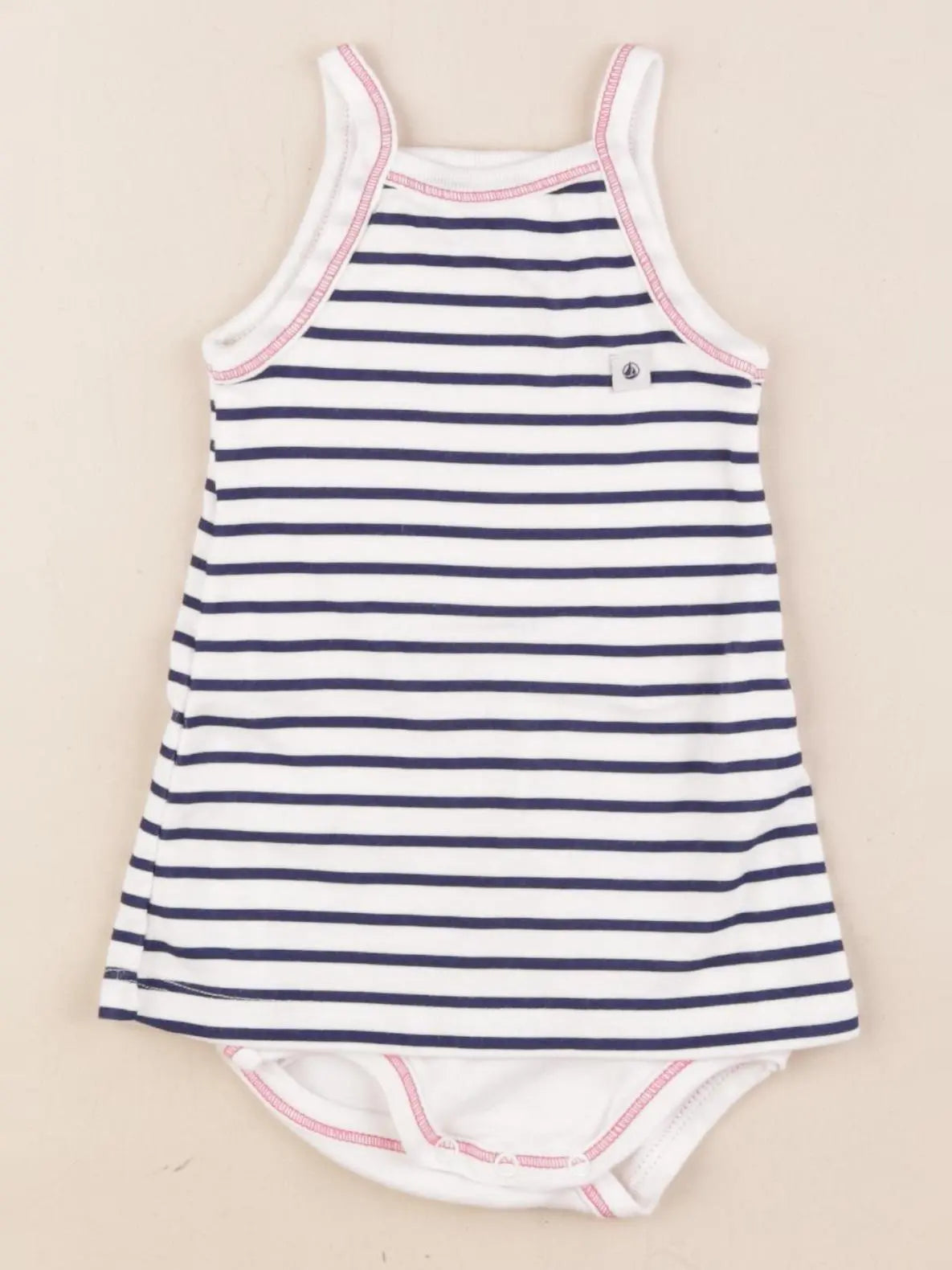 Petit Bateau - body robe blanc, bleu - 9 mois