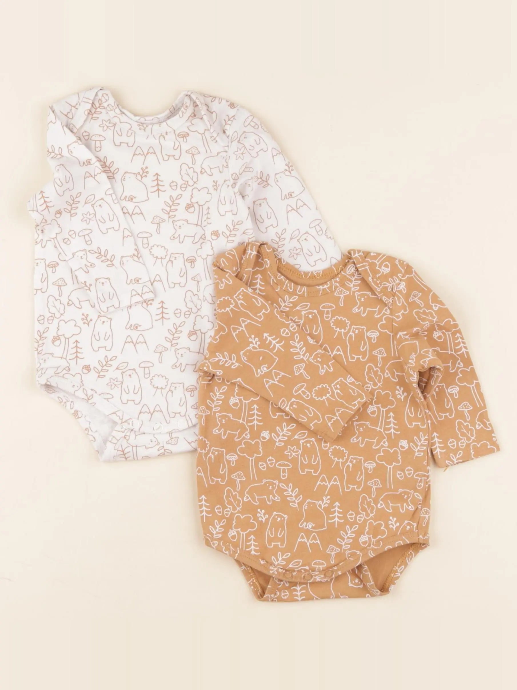 Tape à l'oeil - lot de 2 bodies en coton beige, marron - 3 mois