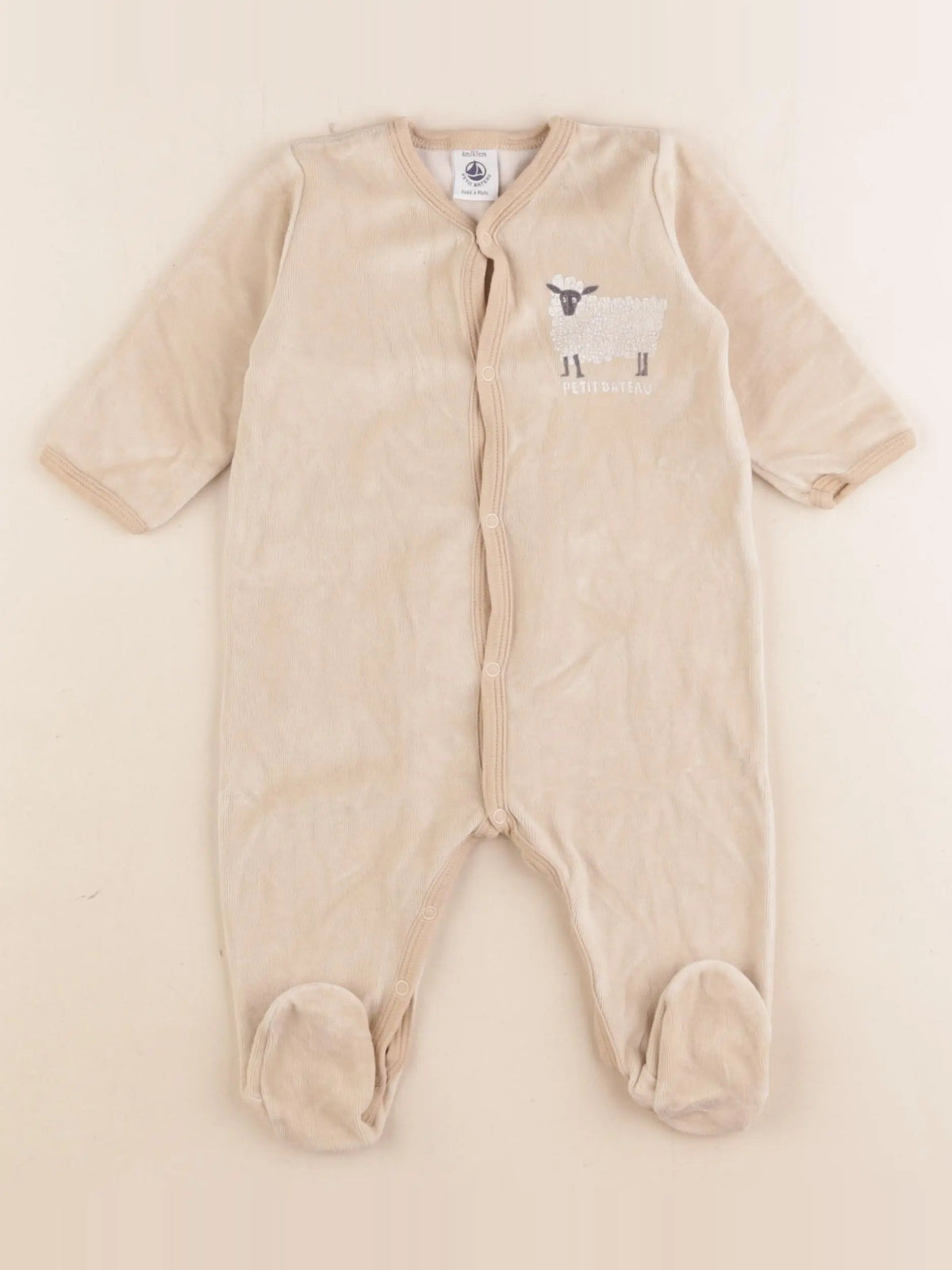 Petit Bateau - pyjama velours beige - 6 mois