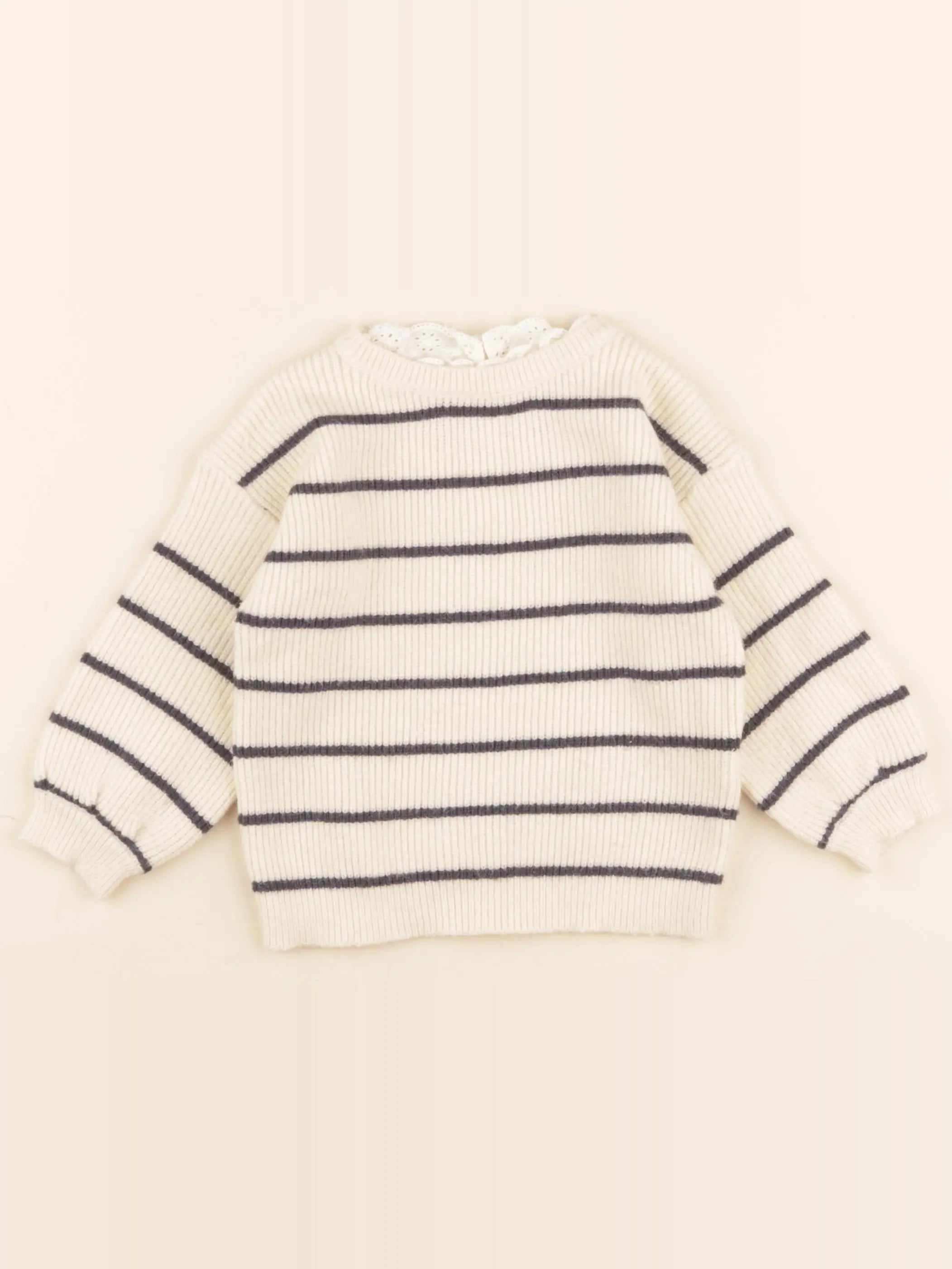 Vertbaudet - pull beige, bleu - 18 mois