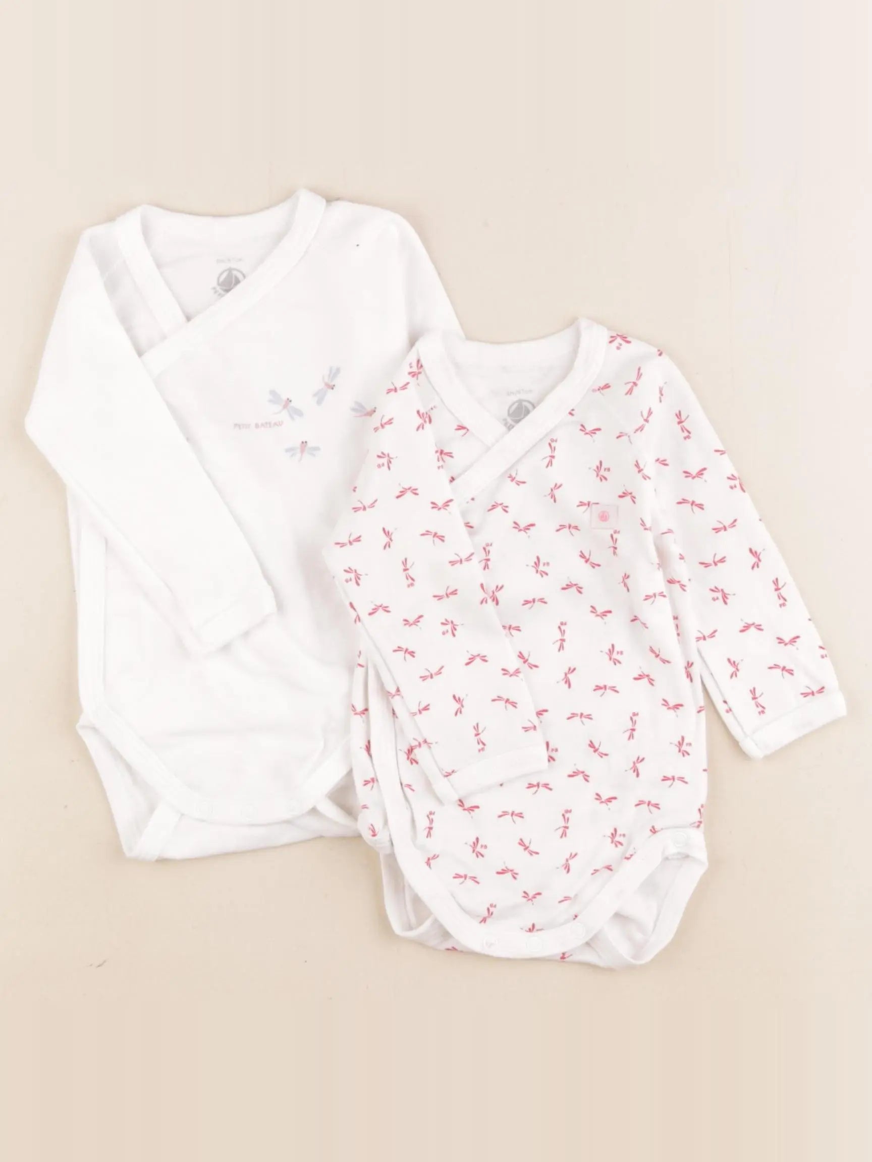 Petit Bateau - lot de 2 bodies en coton rose, blanc - 6 mois
