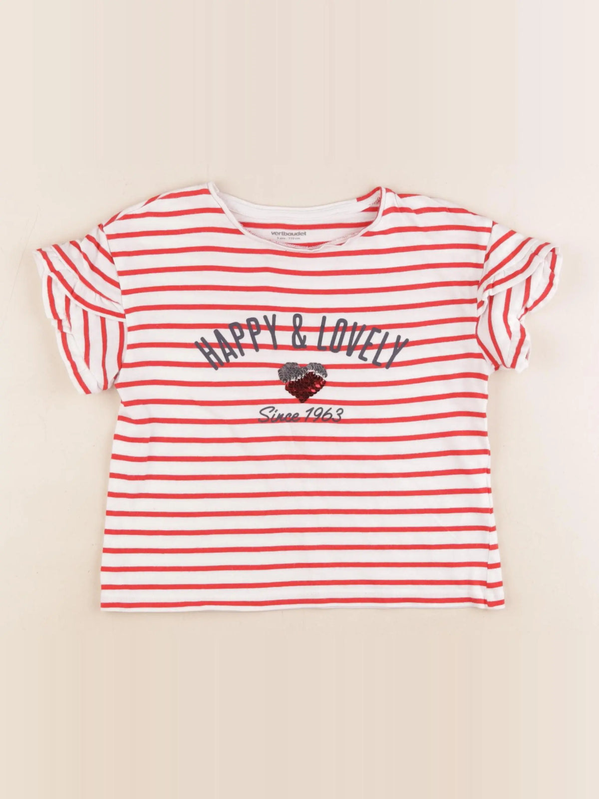 Vertbaudet - tee-shirt blanc, rouge - 5 ans