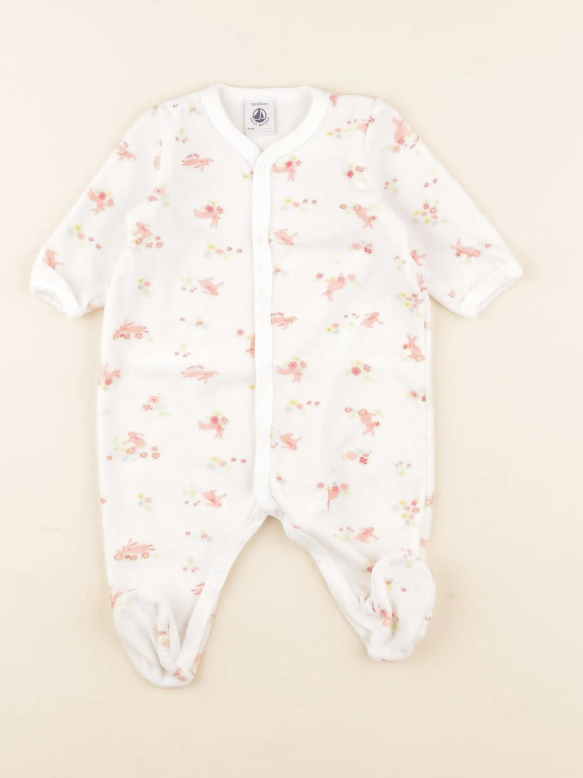 Petit Bateau - pyjama velours blanc, rose - 3 mois