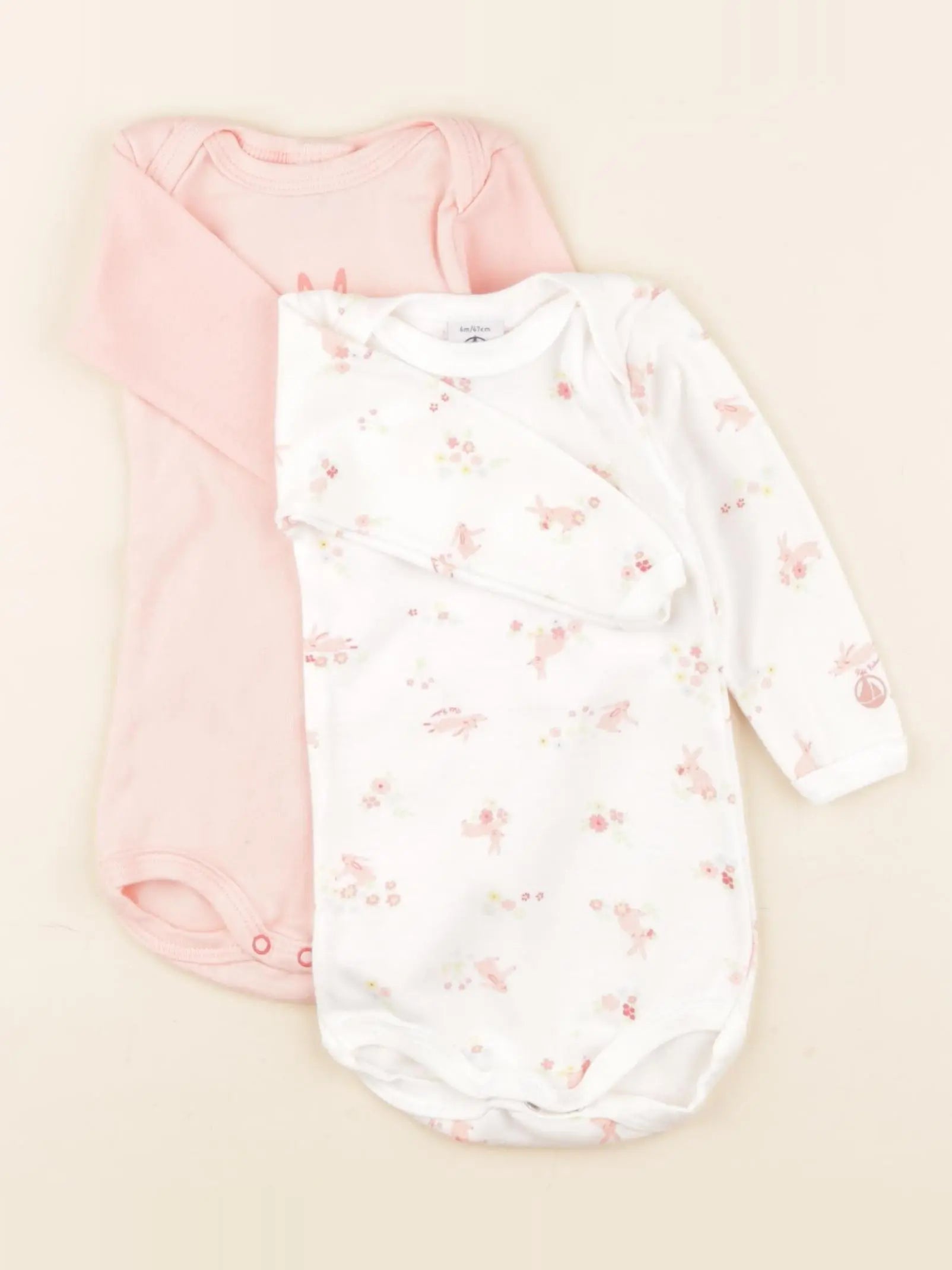 Petit Bateau - lot de 2 bodies en coton blanc, rose - 6 mois