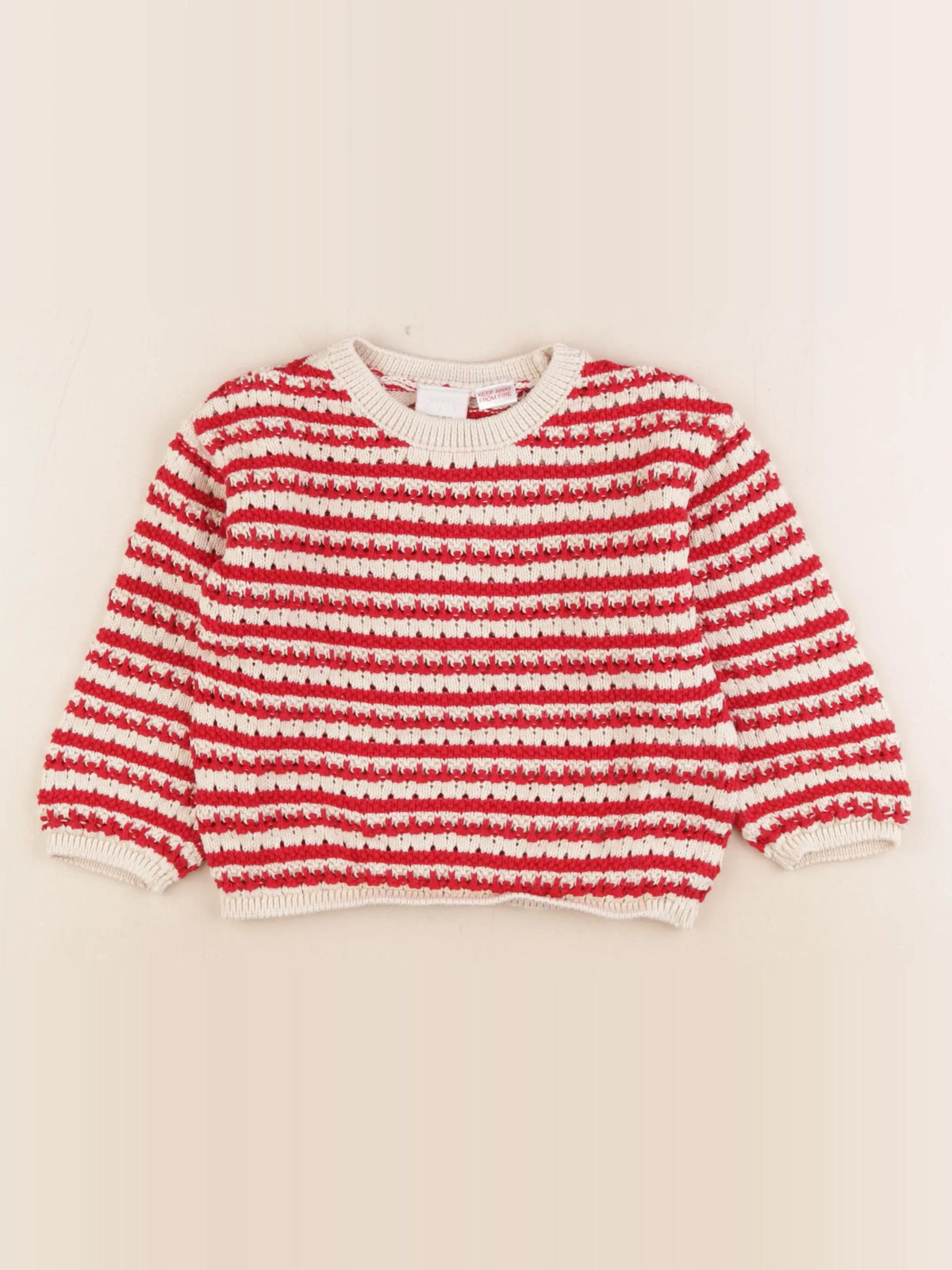 Zara - pull beige, rouge - 3 ans