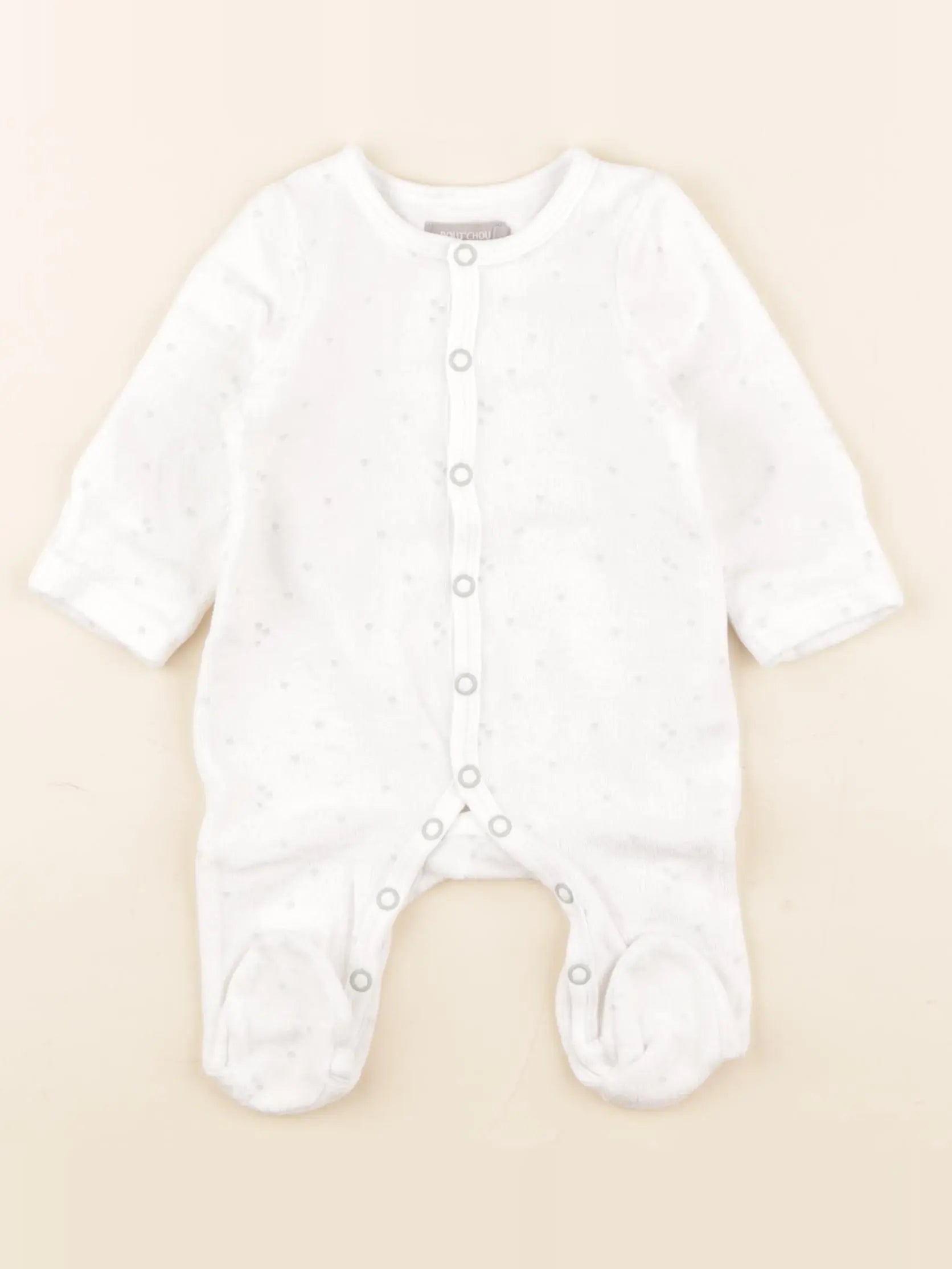 Boutchou - pyjama velours blanc, vert - 1 mois