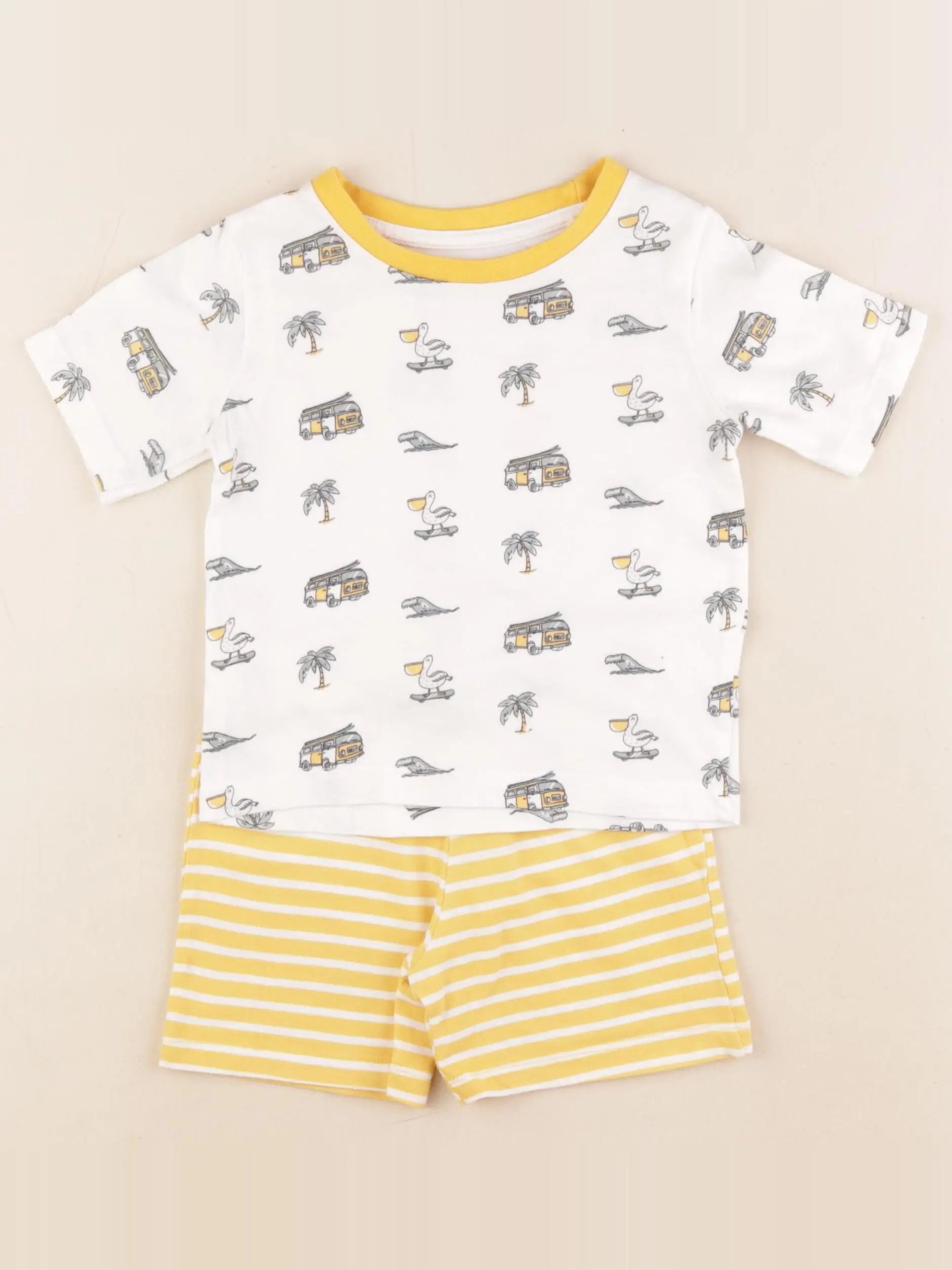 Vertbaudet - pyjama coton blanc, jaune - 2 ans