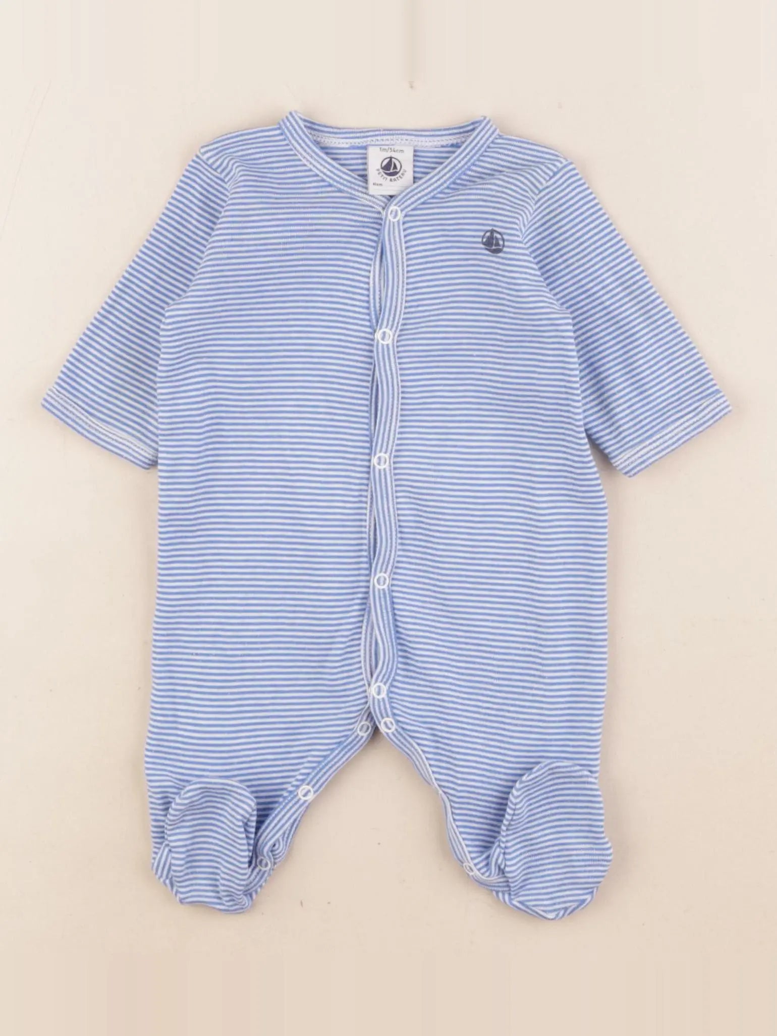 Petit Bateau - pyjama coton bleu, blanc - 1 mois