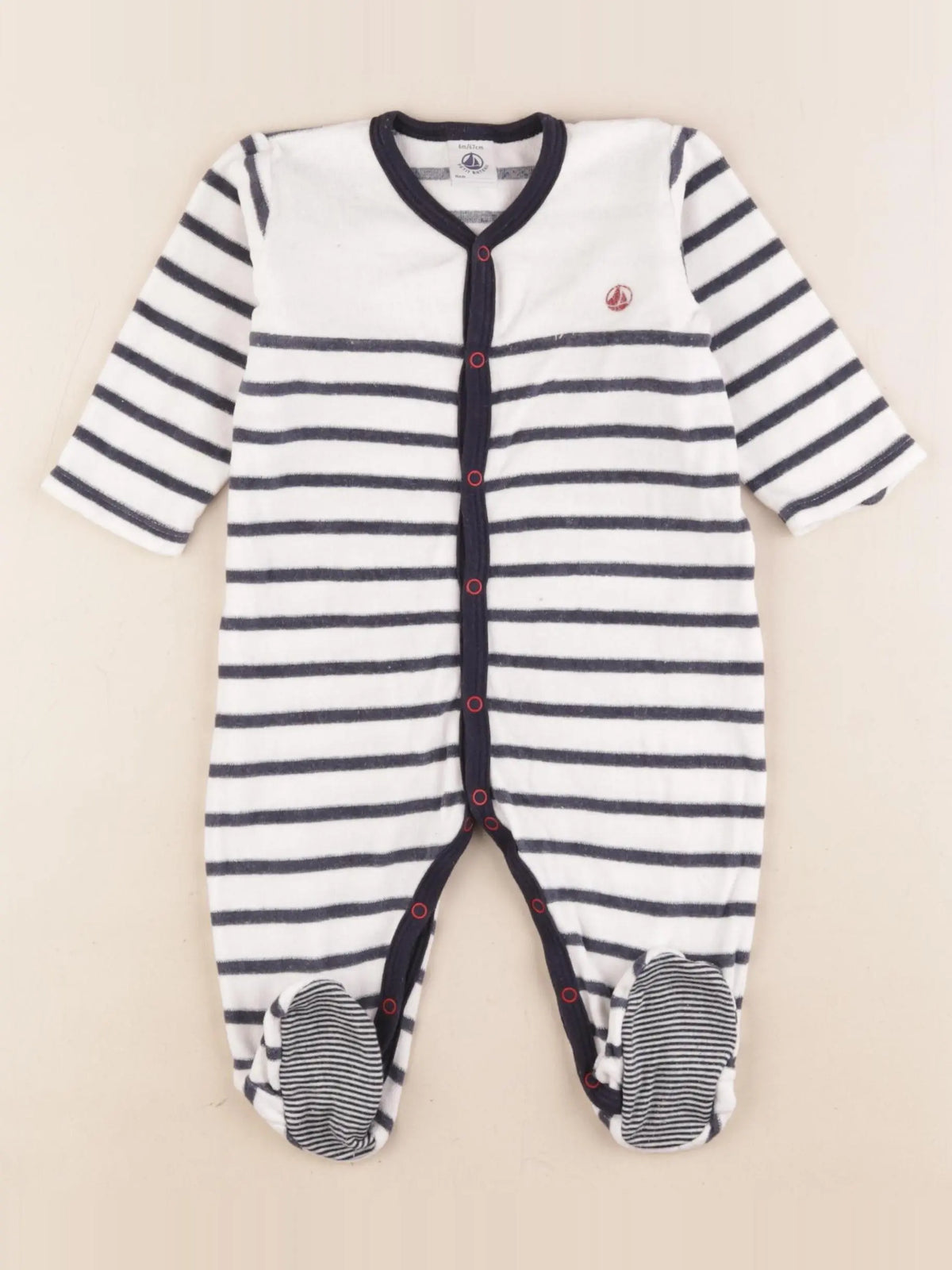 Petit Bateau - pyjama velours blanc, bleu - 6 mois