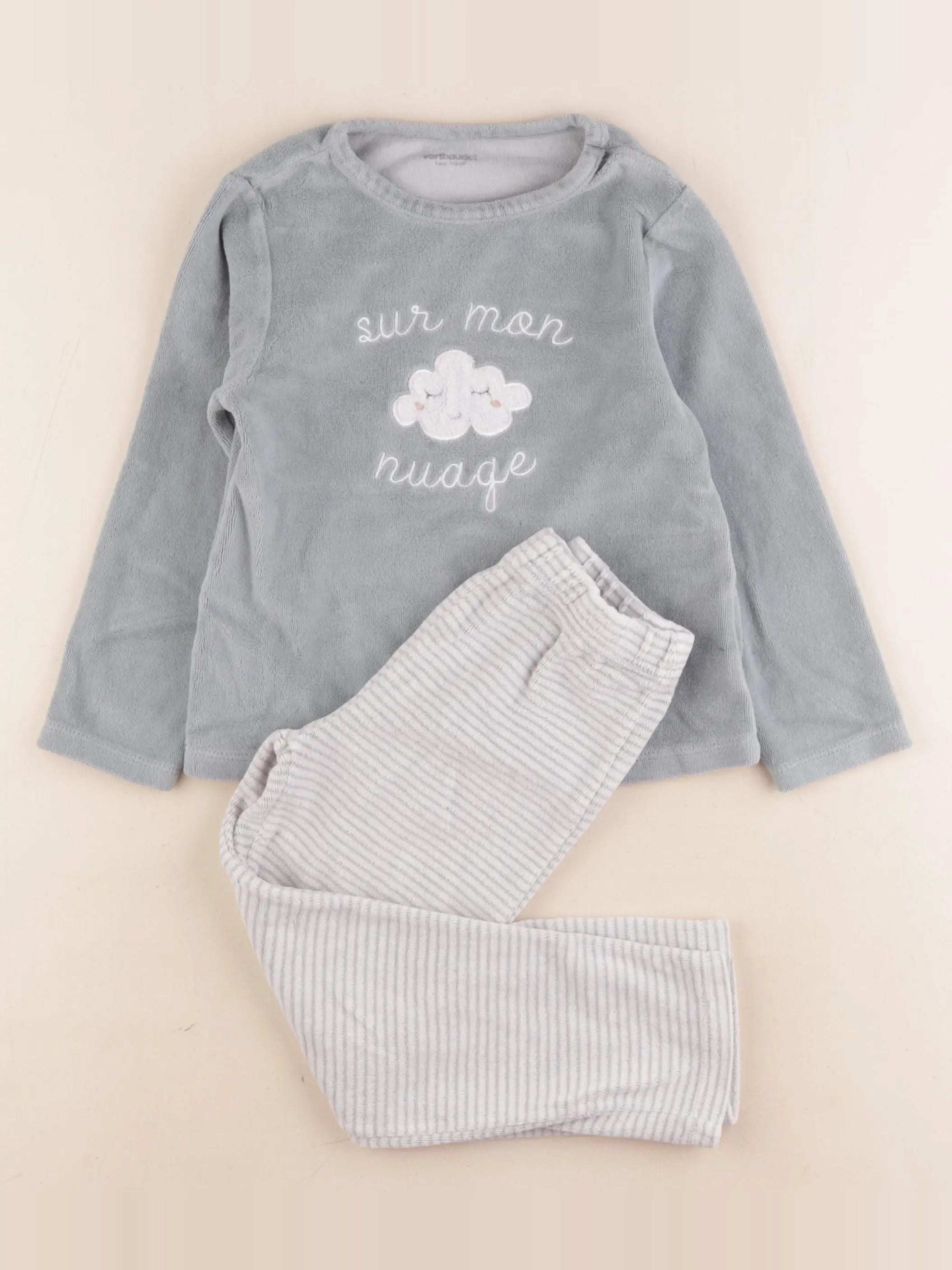 Vertbaudet - pyjama velours bleu, blanc - 5 ans