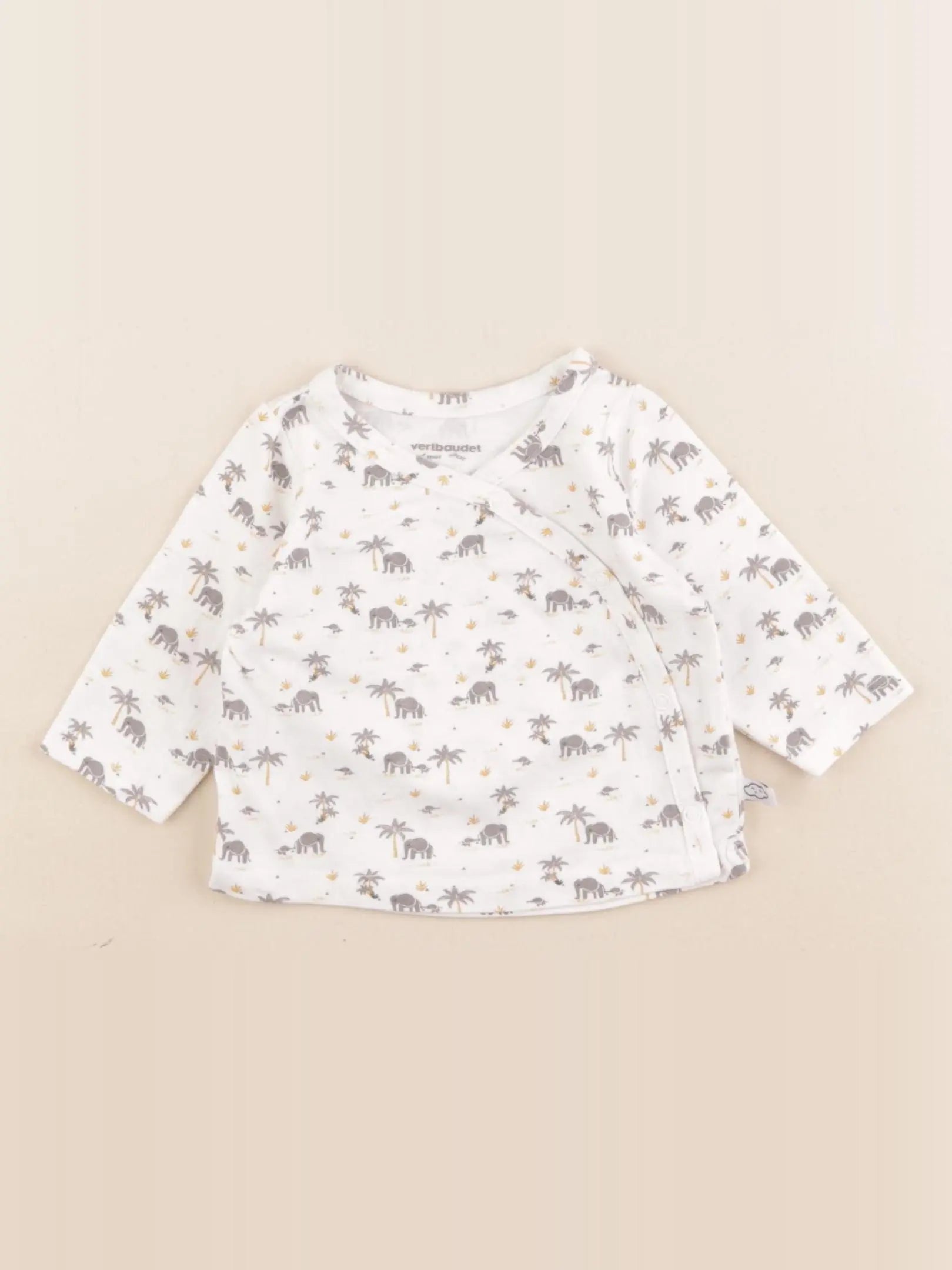 Vertbaudet - tee-shirt beige, gris - 1 mois