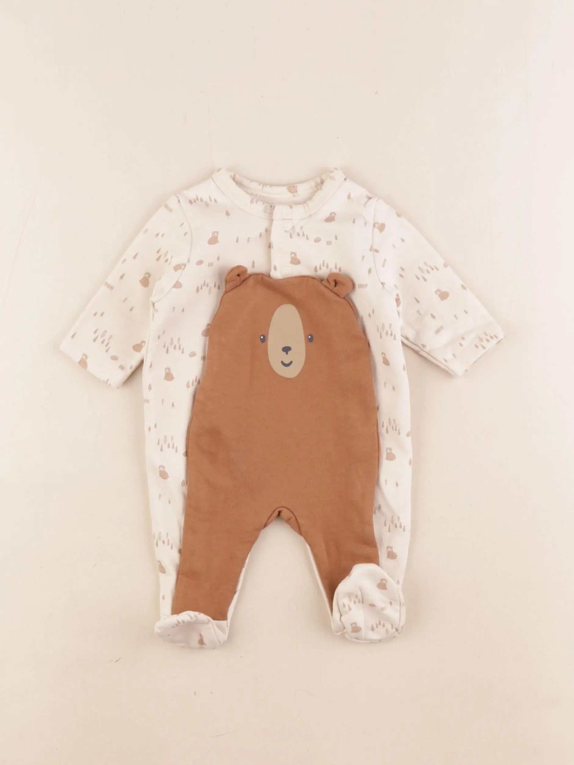 Vertbaudet - pyjama coton beige, marron - 1 mois