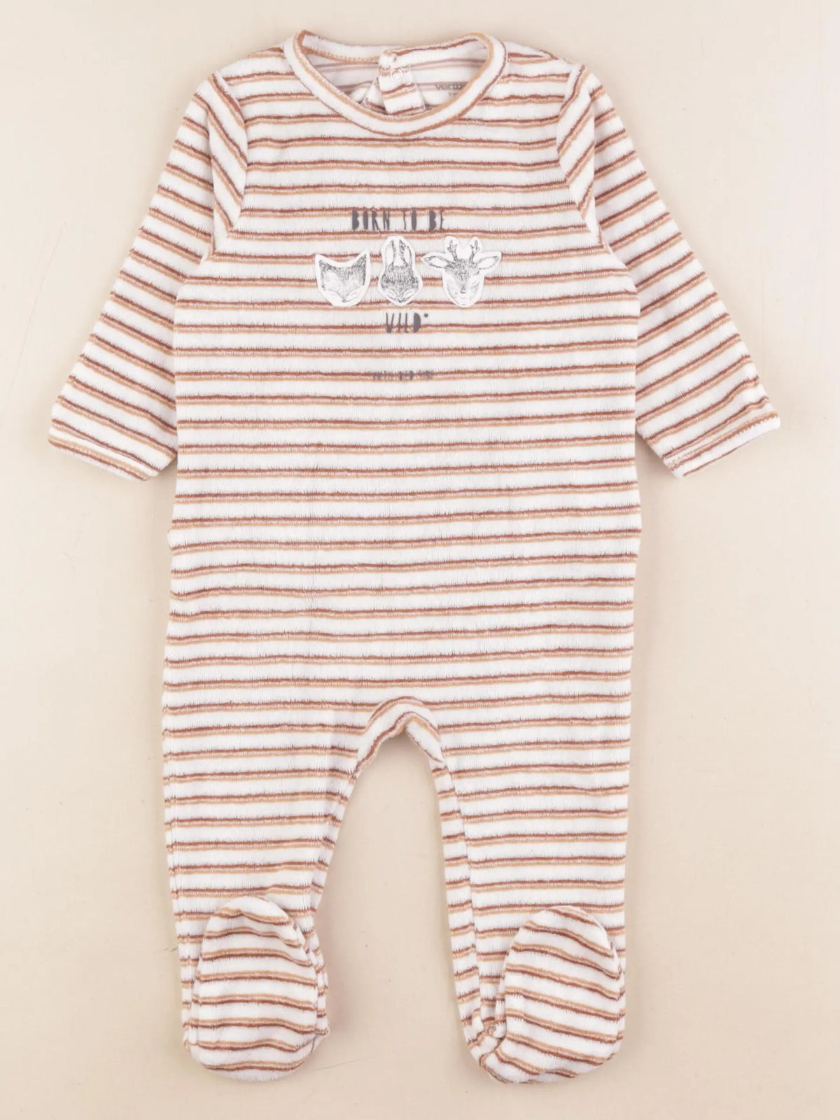 Vertbaudet - pyjama velours blanc, marron - 9 mois