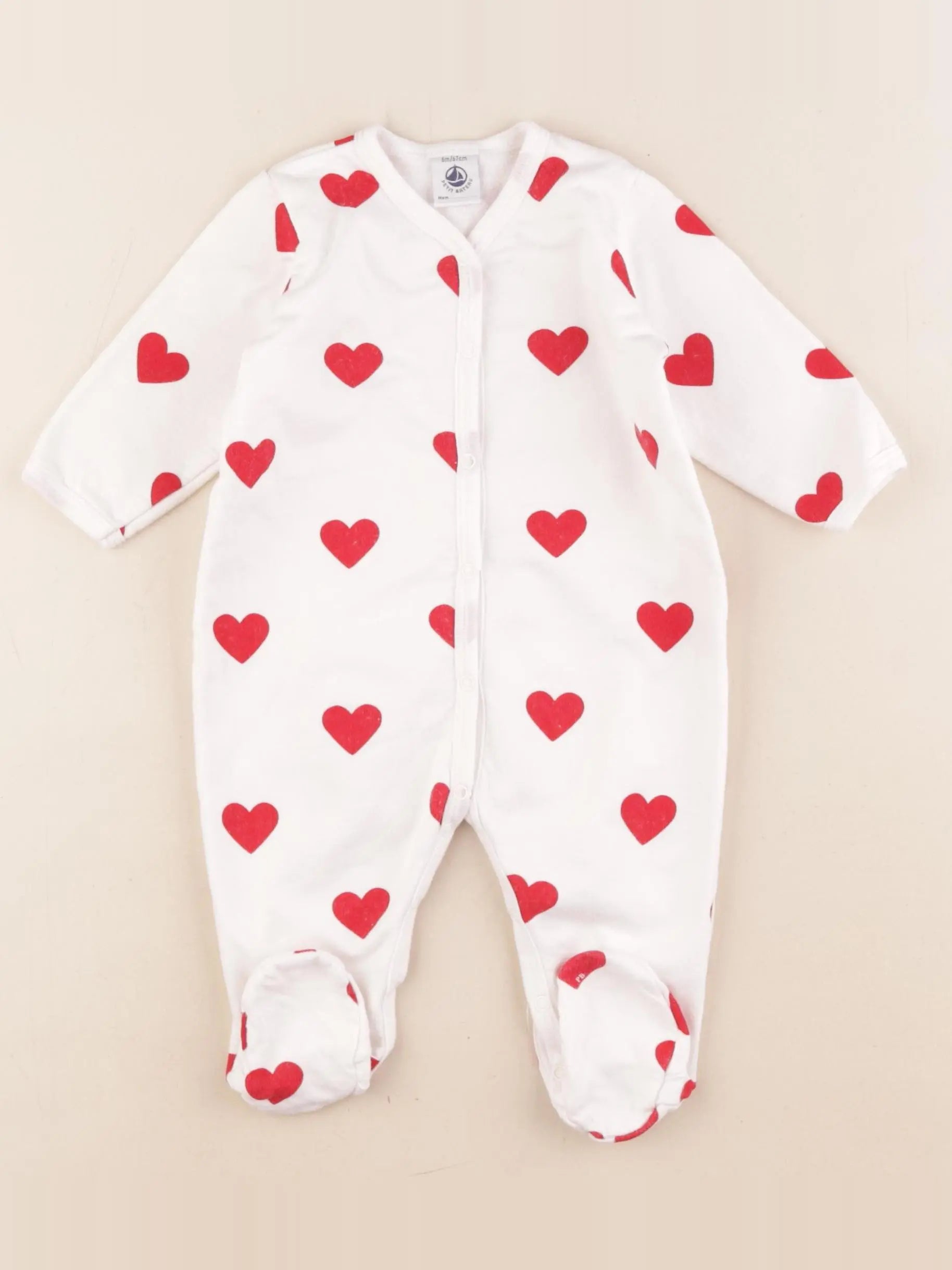 Petit Bateau - pyjama coton blanc, rouge - 6 mois