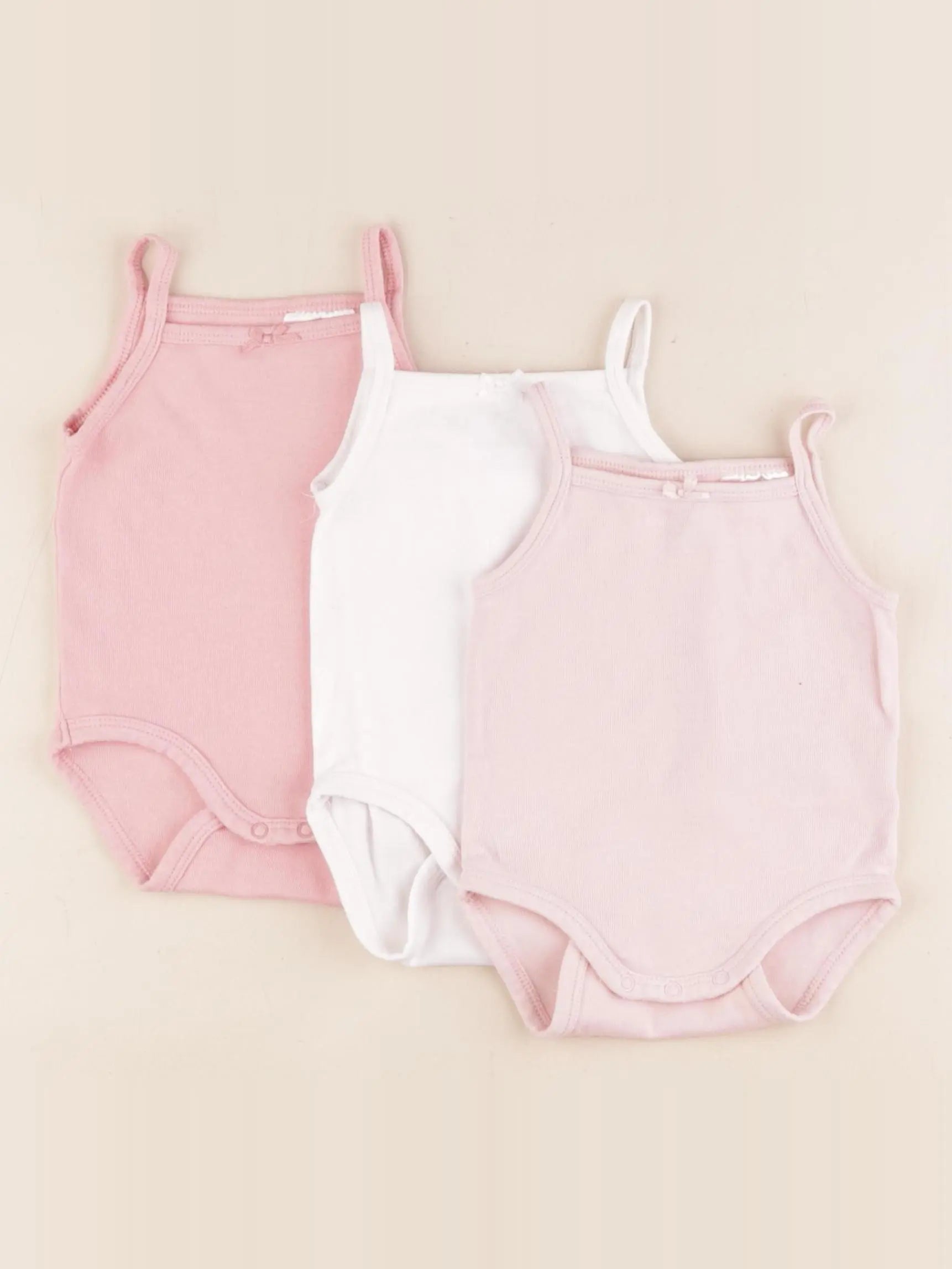 H&M - lot de 3 bodies en coton blanc, rose - 1/2 mois