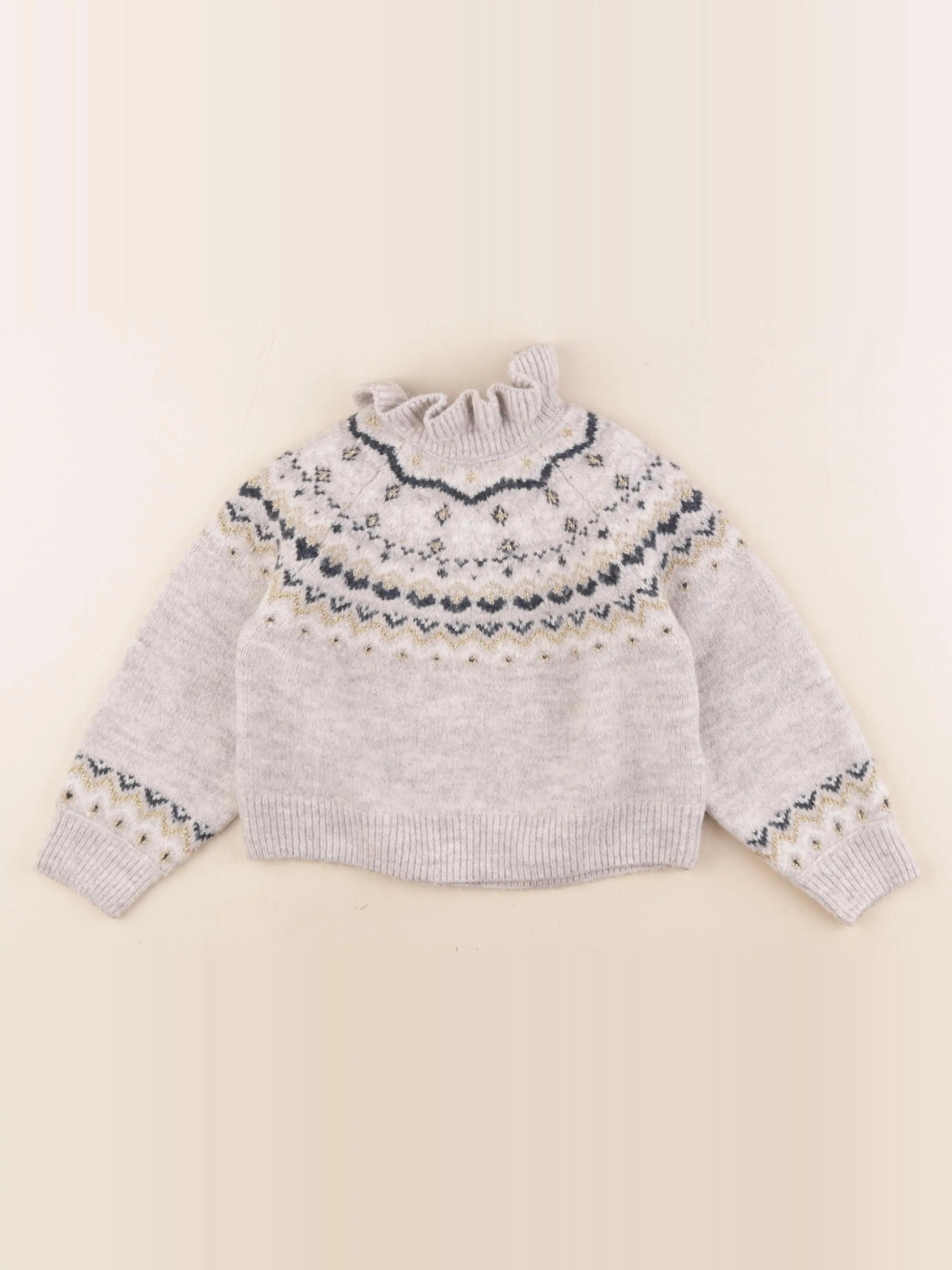 Vertbaudet - pull gris, or - 3 ans