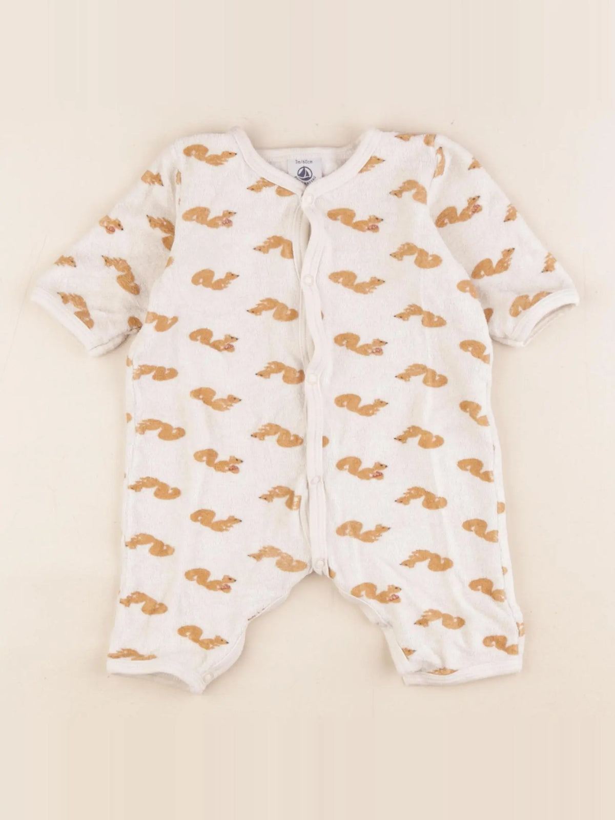 Petit Bateau - pyjama velours beige, marron - 3 mois