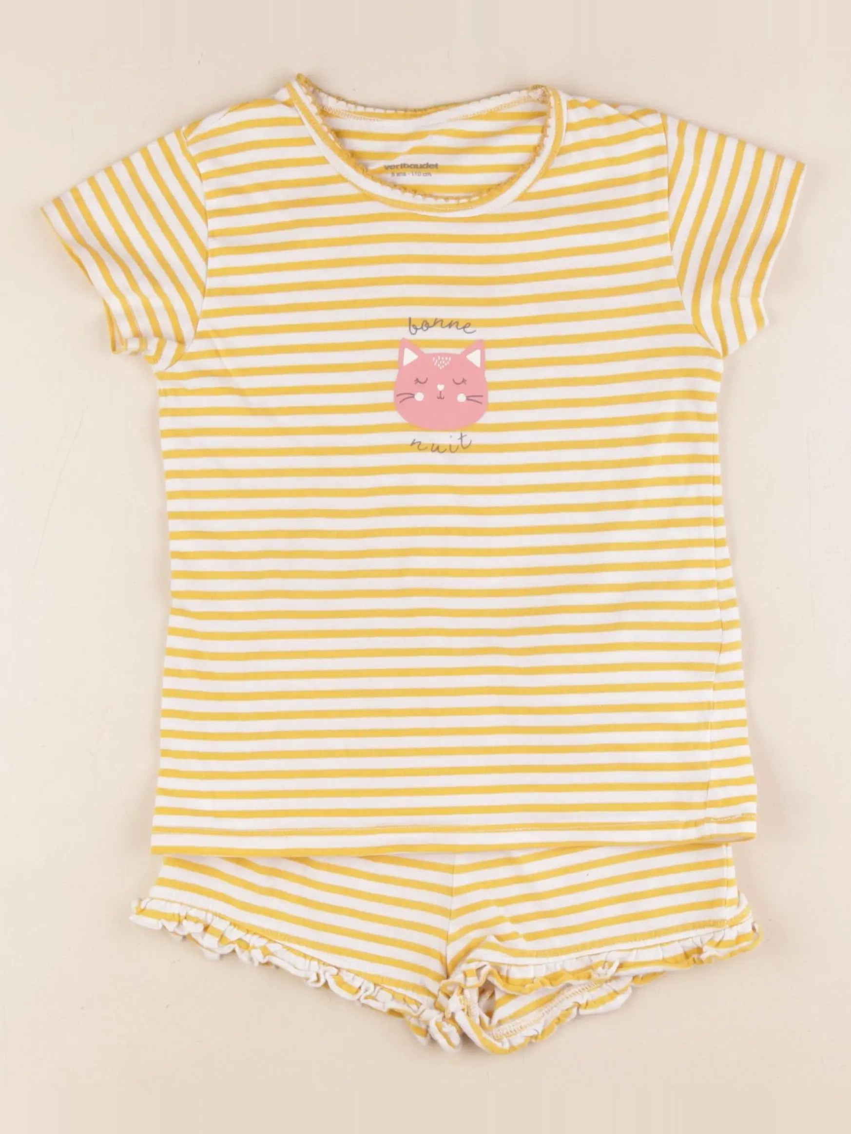 Vertbaudet - pyjama coton blanc, jaune - 5 ans