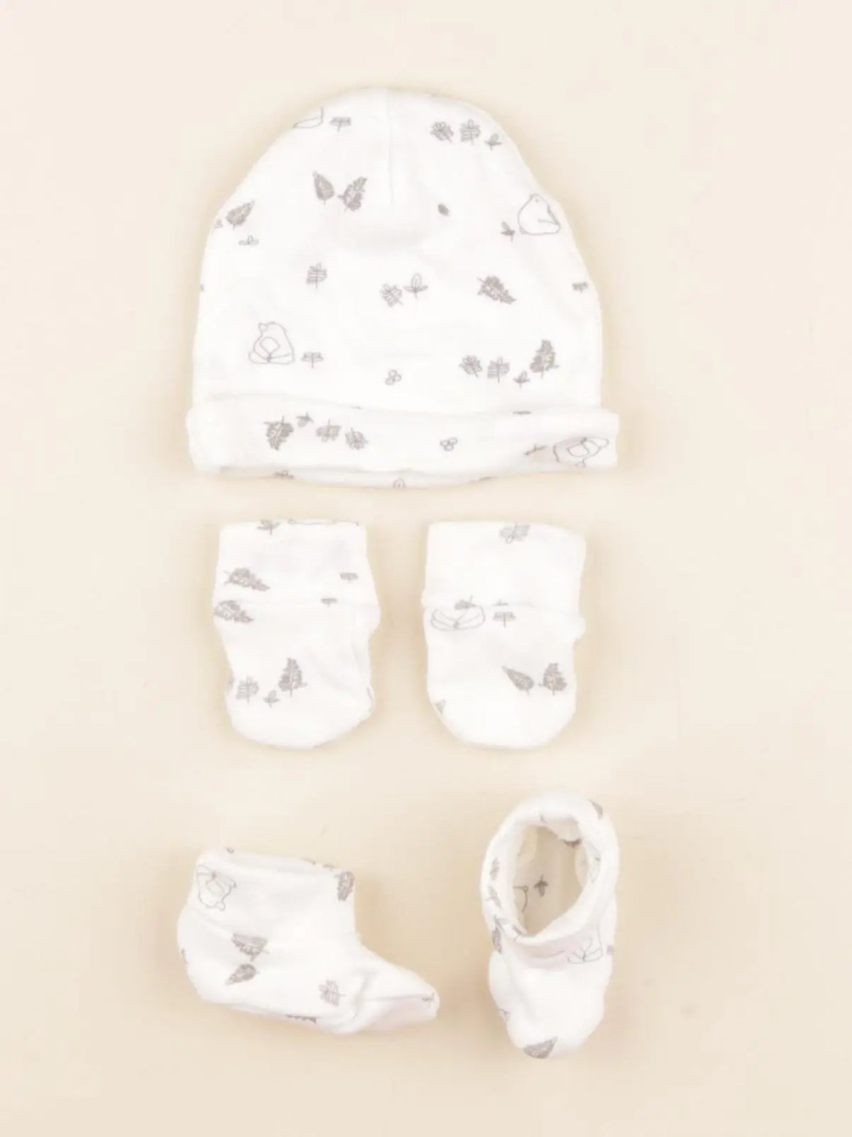 Vertbaudet - ensemble bonnet/moufles/chaussons blanc - 0/1 mois